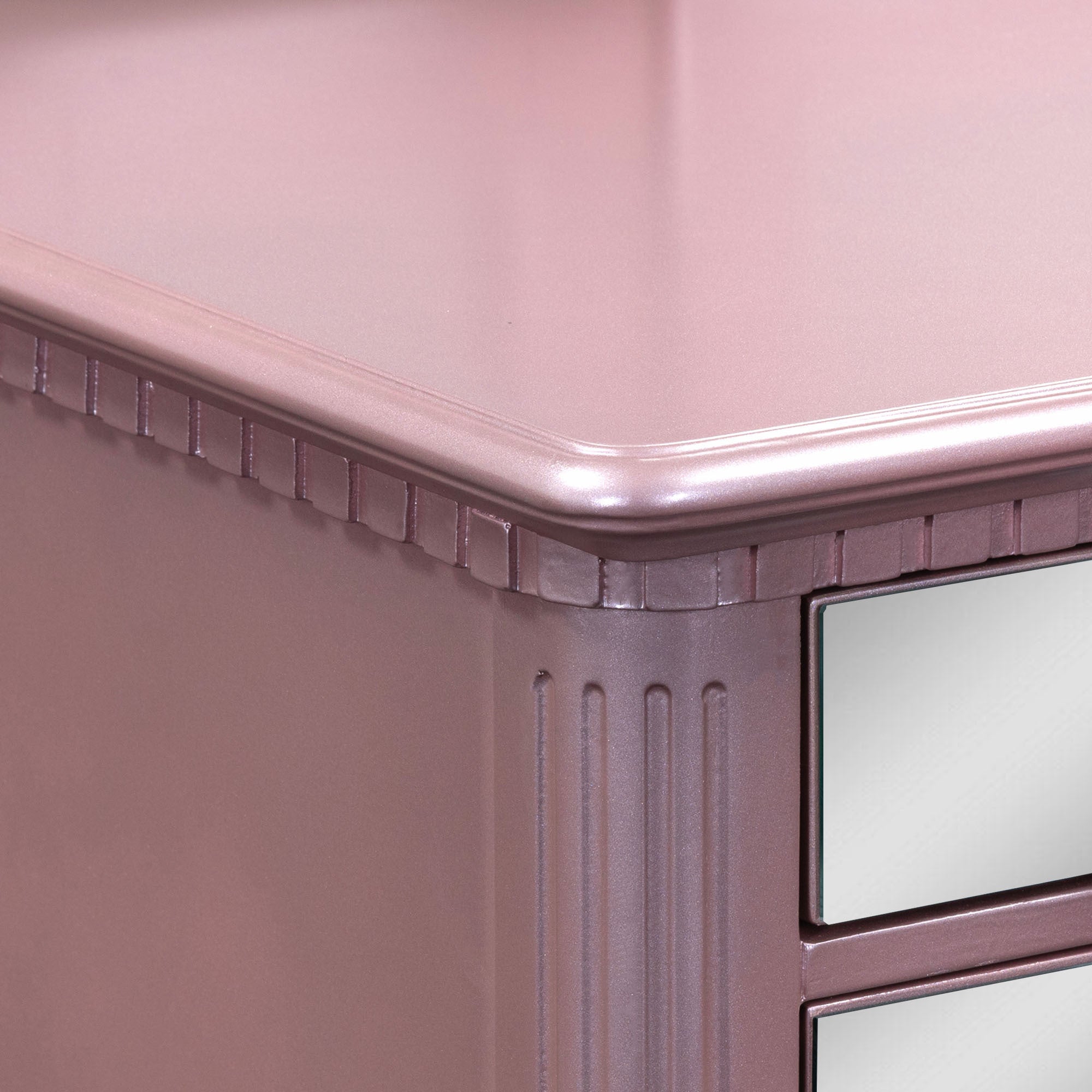 43" Dressing Table Set with Mirrored Drawers and Stool, Tri-fold Mirror, Makeup Vanity Set for Bedroom, Rose Gold