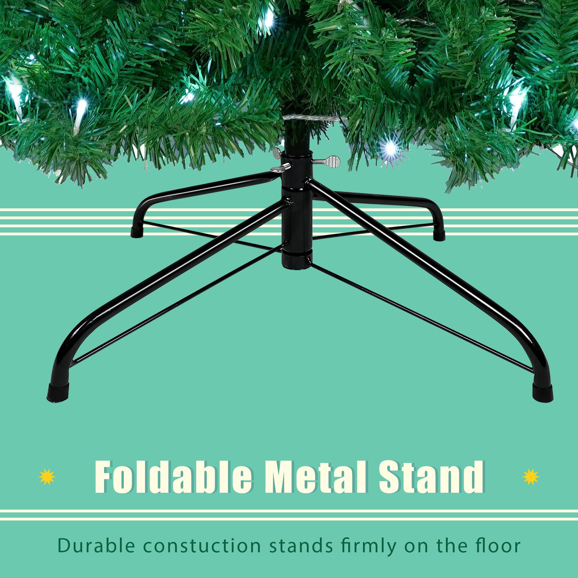 7.6 FT Classic Pine Tree Christmas Tree, Gradient Tree Design, Artificial PVC Tips and Sturdy Iron Frame, 300 cool white LED lights