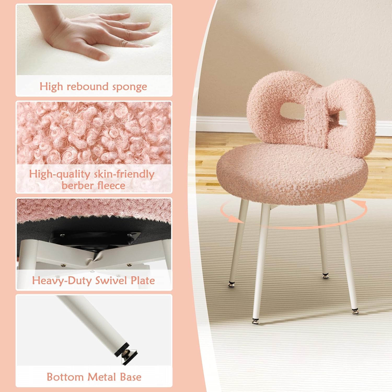Calenor Pink white rotation vanity chair