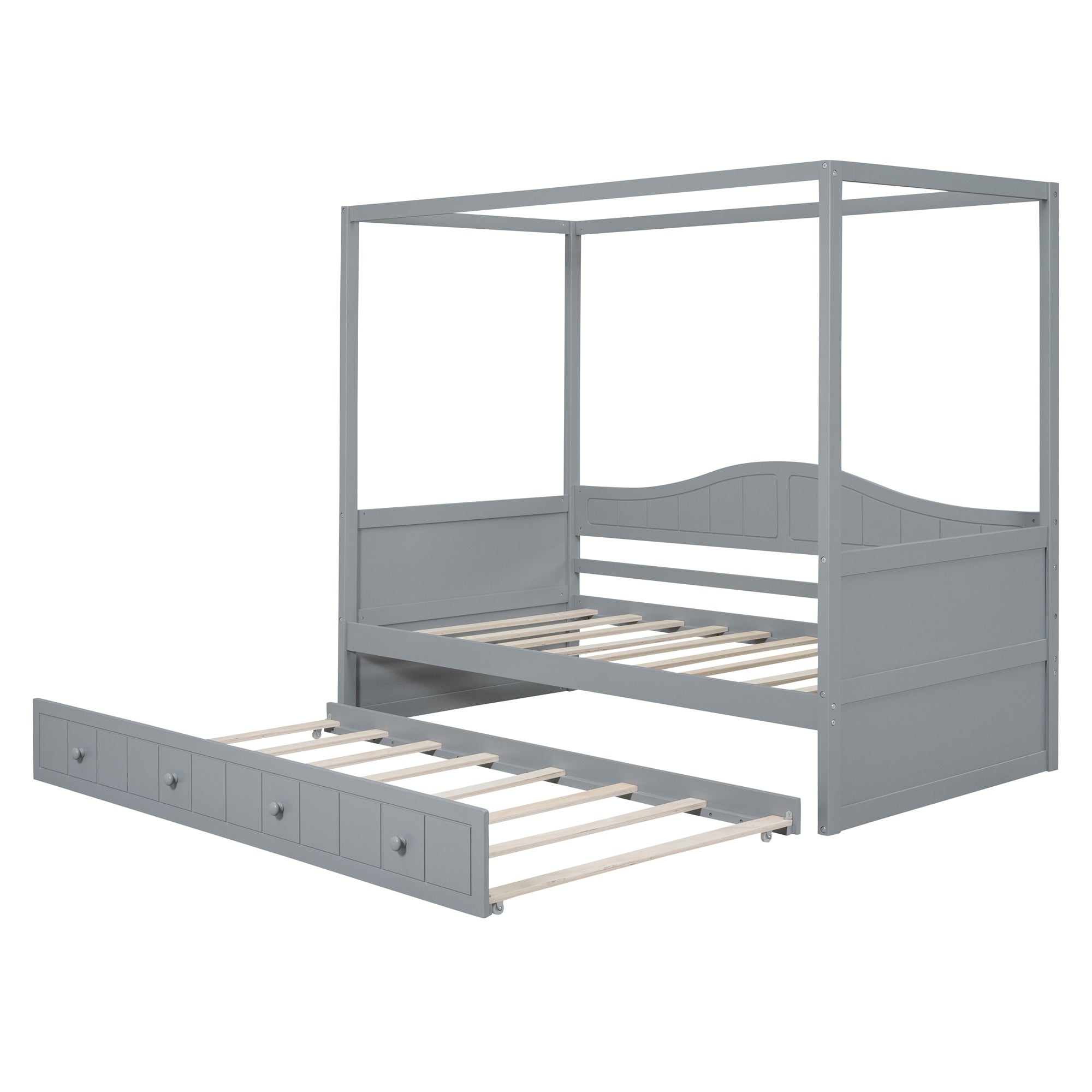 Twin Size Canopy Day Bed with twin size Trundle, Gray