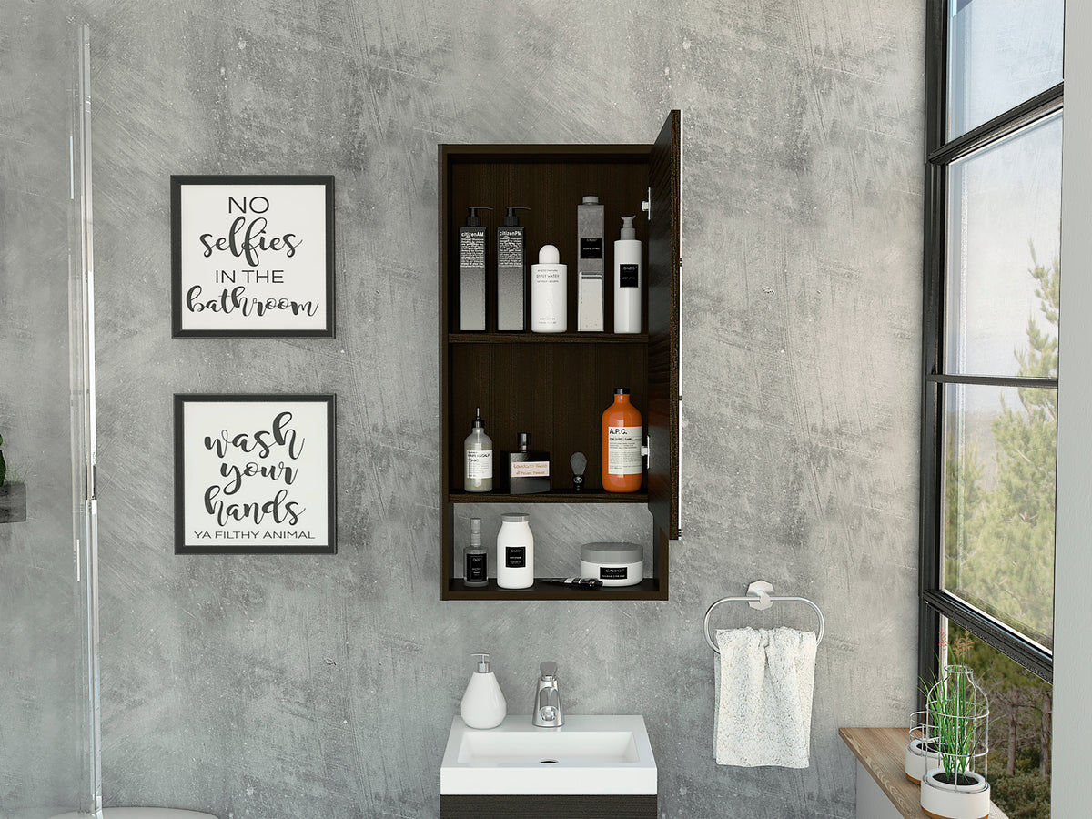 Mariana Medicine Cabinet, One External Shelf, Single Door Mirror Two Internal Shelves -Black