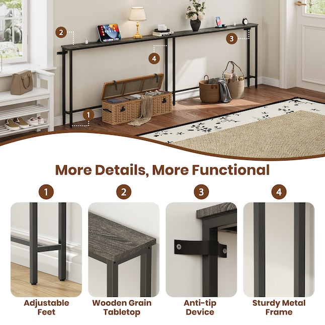 102 Inch Extra Long Narrow Console Table with Power Outlets and USB Ports Storage Sofa Table for Entryway Living Room Behind Sofa