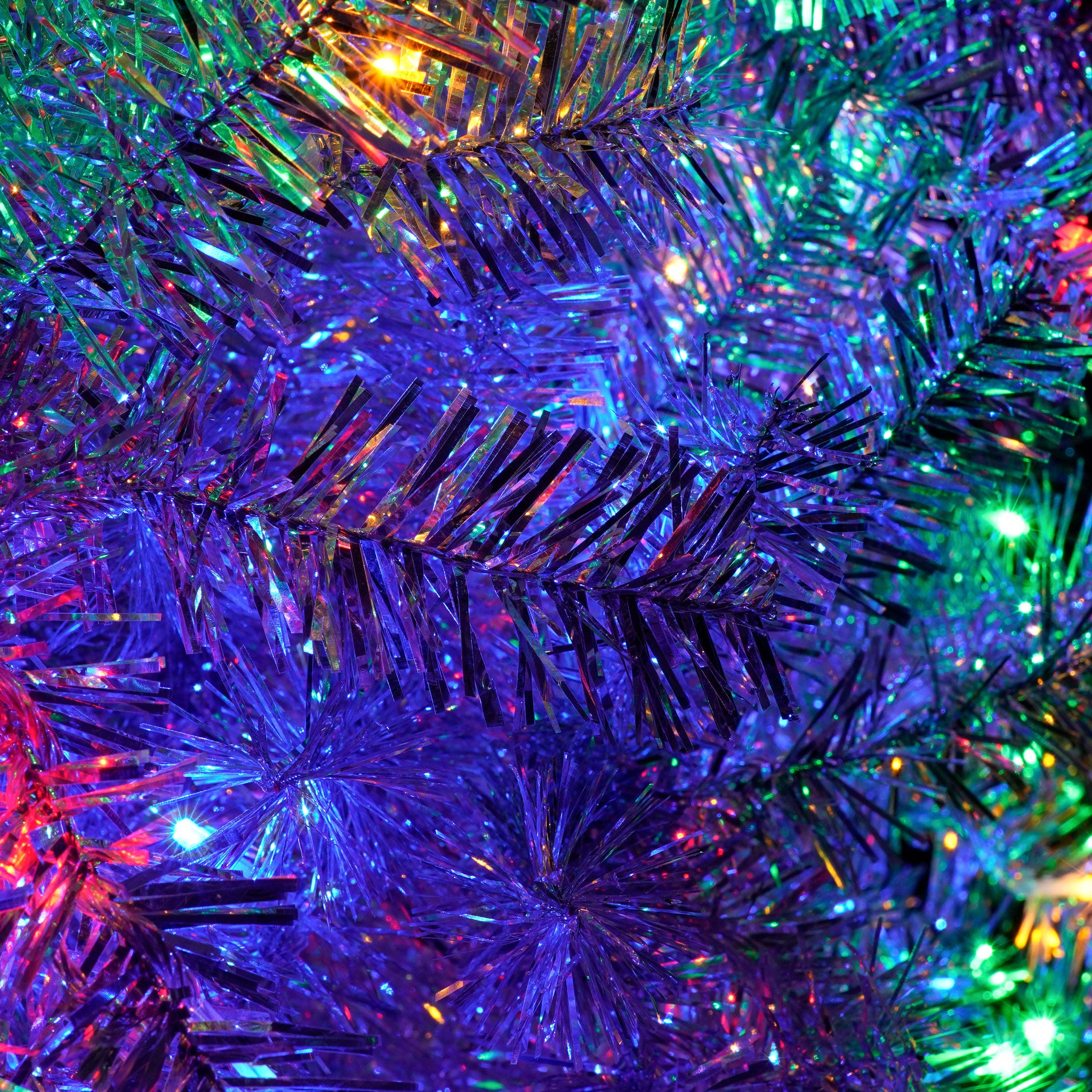 6 FT Fir Bent Top Christmas Tree, Artificial Christmas Tree With Gold Star, 900 Silver Branch Tips, 300 Colorful LED Lights With 8 Flashing Ways