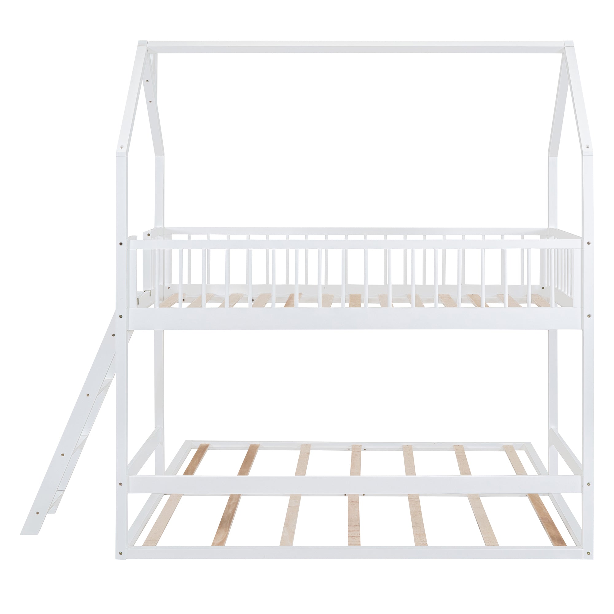 Twin Over Twin-Twin House Bunk Bed with Extending Trundle and Ladder
