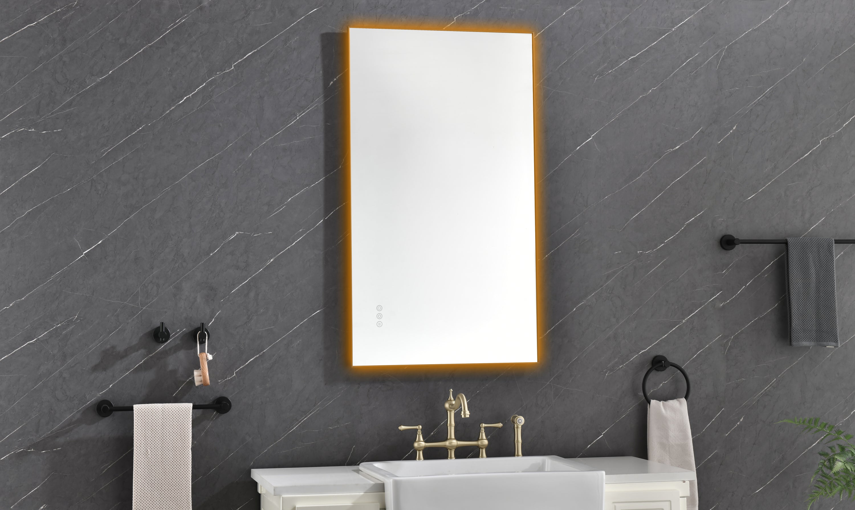 bathroom  led mirror is multi-functional and each function is controlled by a smart touch button.