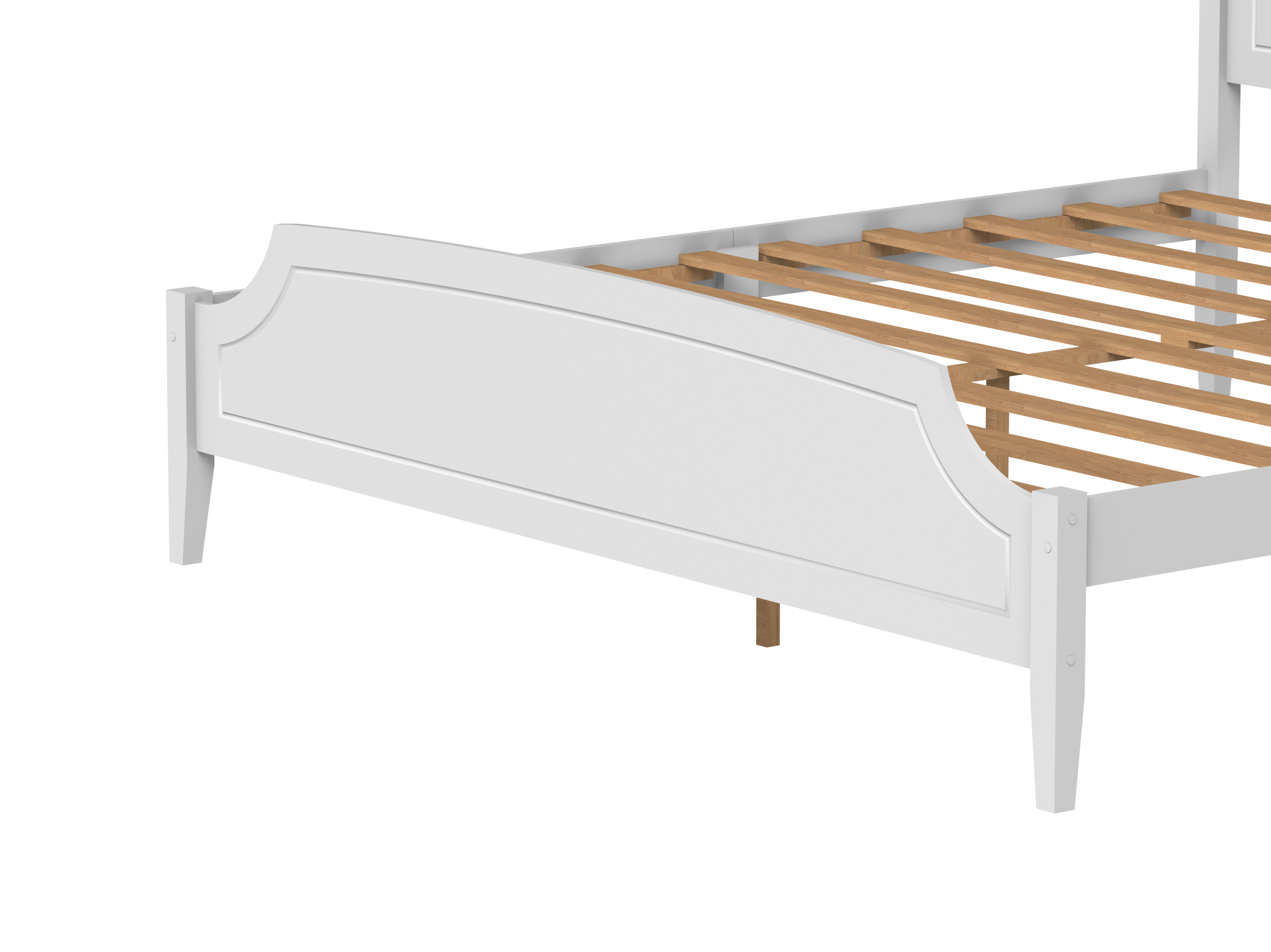 White Contemporary Roman Style, Solid Wooden Bed, King Size Bed Frame, No Box Spring Needed, Paint Sprayed Finishing