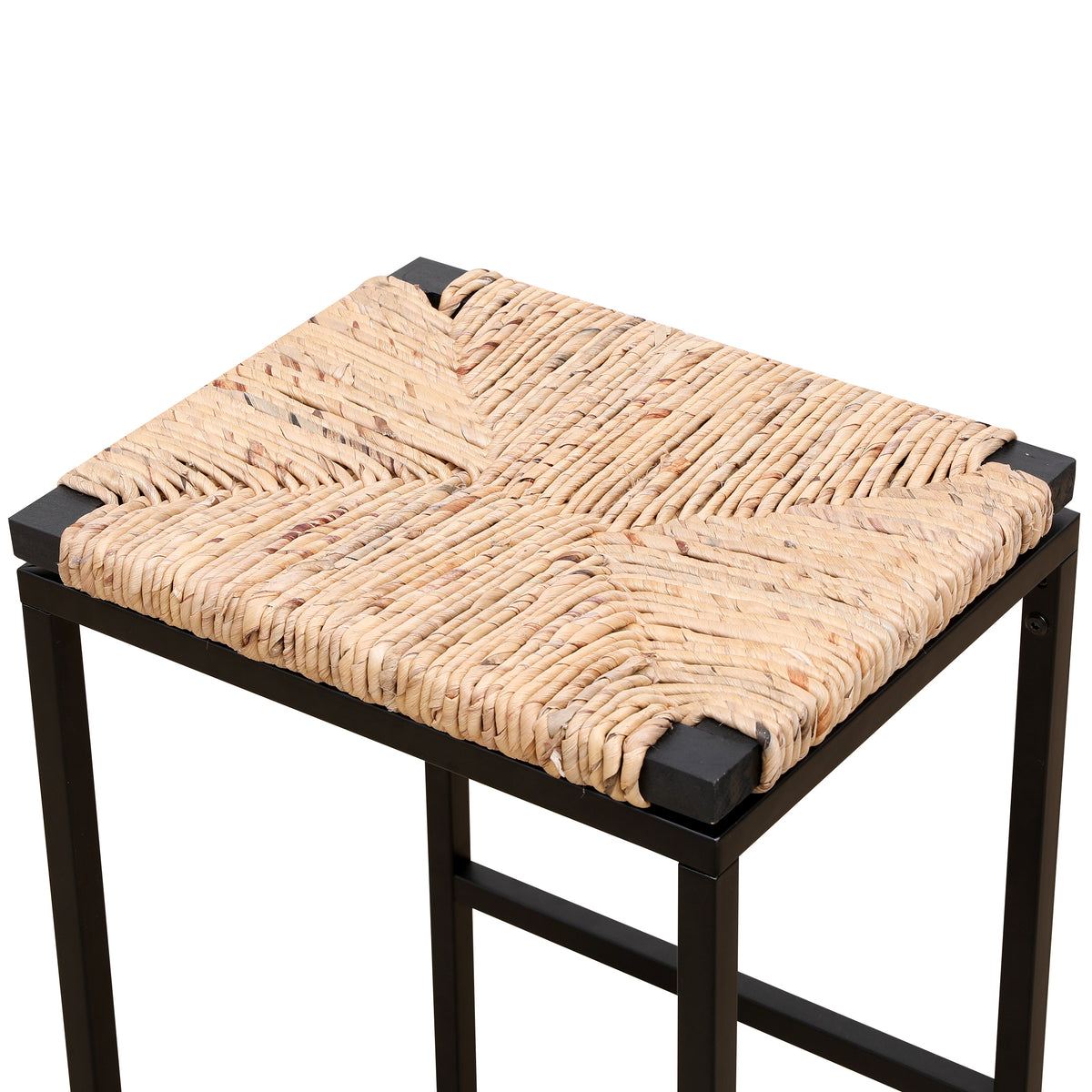 Set of 2 Water Hyacinth Woven Bar Stools for Kitchen Counter Water Hyacinth Grass Backless Barstools with Footrest (Water Hyacinth Backless)