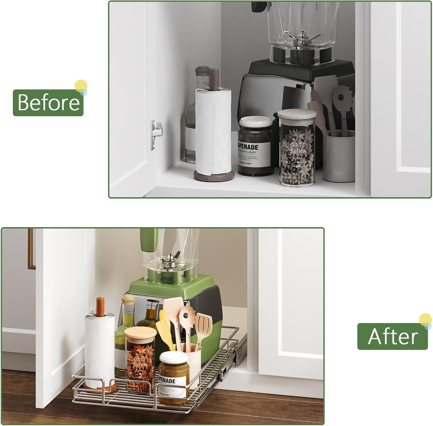 Pull Out Cabinet Organizer 19½" W x 21½" D, Heavy Duty Cabinet Pull Out Shelves