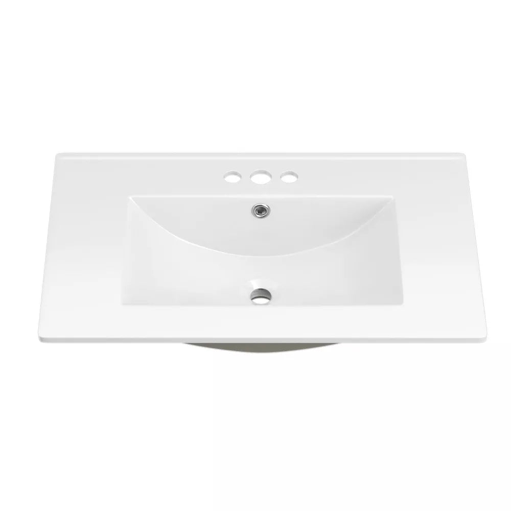 3-Hole 30 in. W x 18.25 in. D Classic Contemporary Rectangular Ceramic Single Sink Basin Vanity Top in White