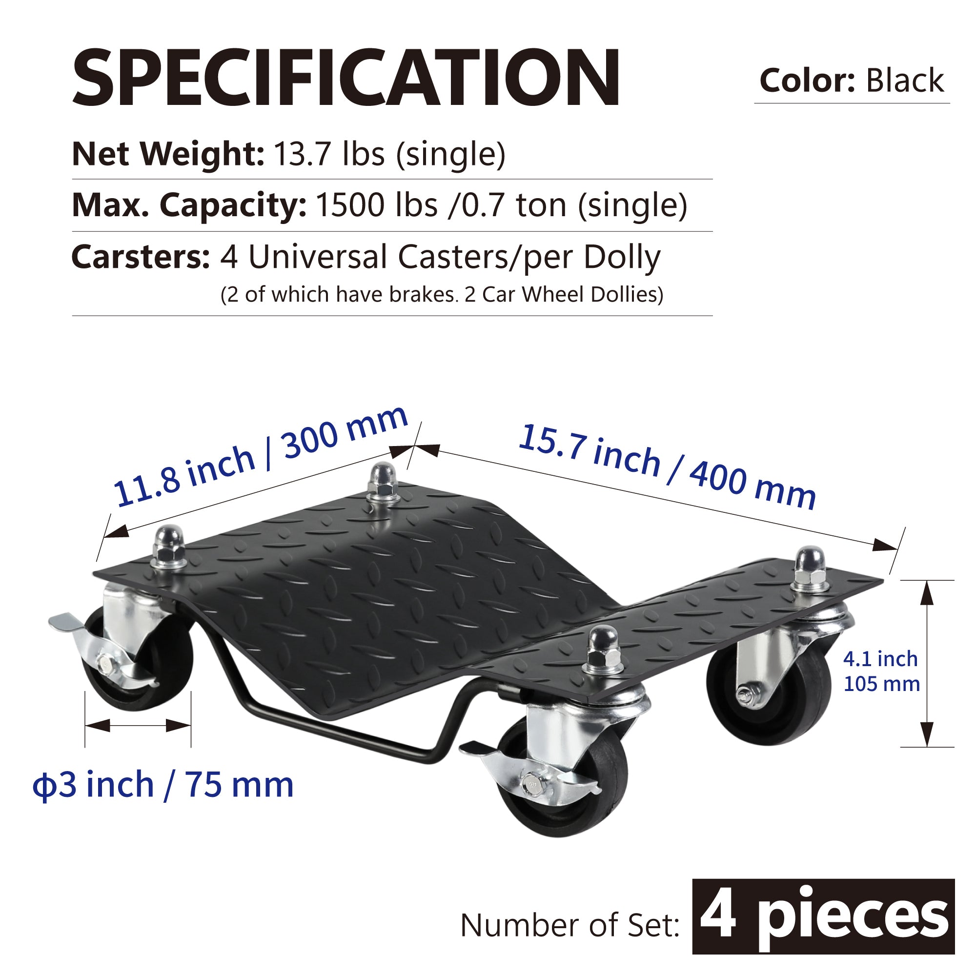 4pc Tire Wheel Dollies Dolly Vehicle Car Auto Repair Moving Diamond Tool