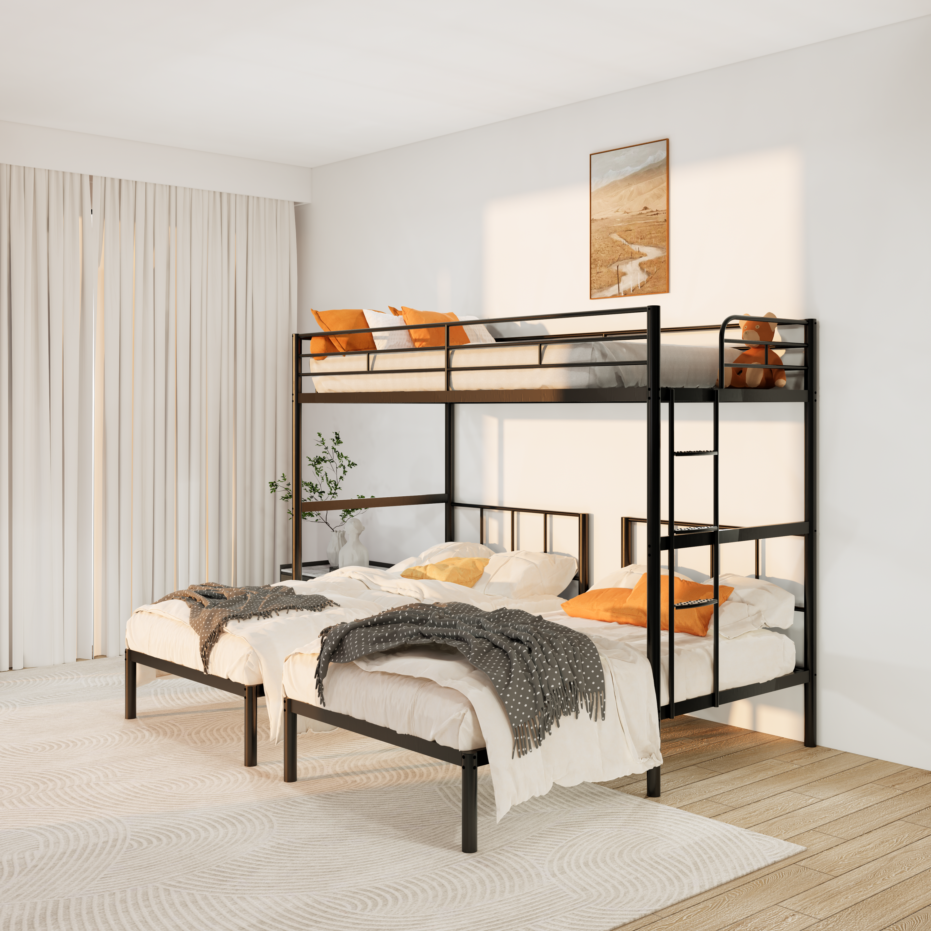 Metal Twin over Twin&Twin Triple Bed for Kids,Comfortable Rungs,CPC Certified,No Box Spring Needed,Heavy Duty,Easy to Assemble