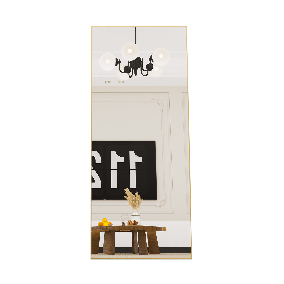 square rounded corners  Full Length Mirror Floor Mirror Hanging Standing or Leaning, Bedroom Mirror Wall-Mounted Mirror Dressing Mirror with Gold Aluminum Alloy Frame,"71"×"32"