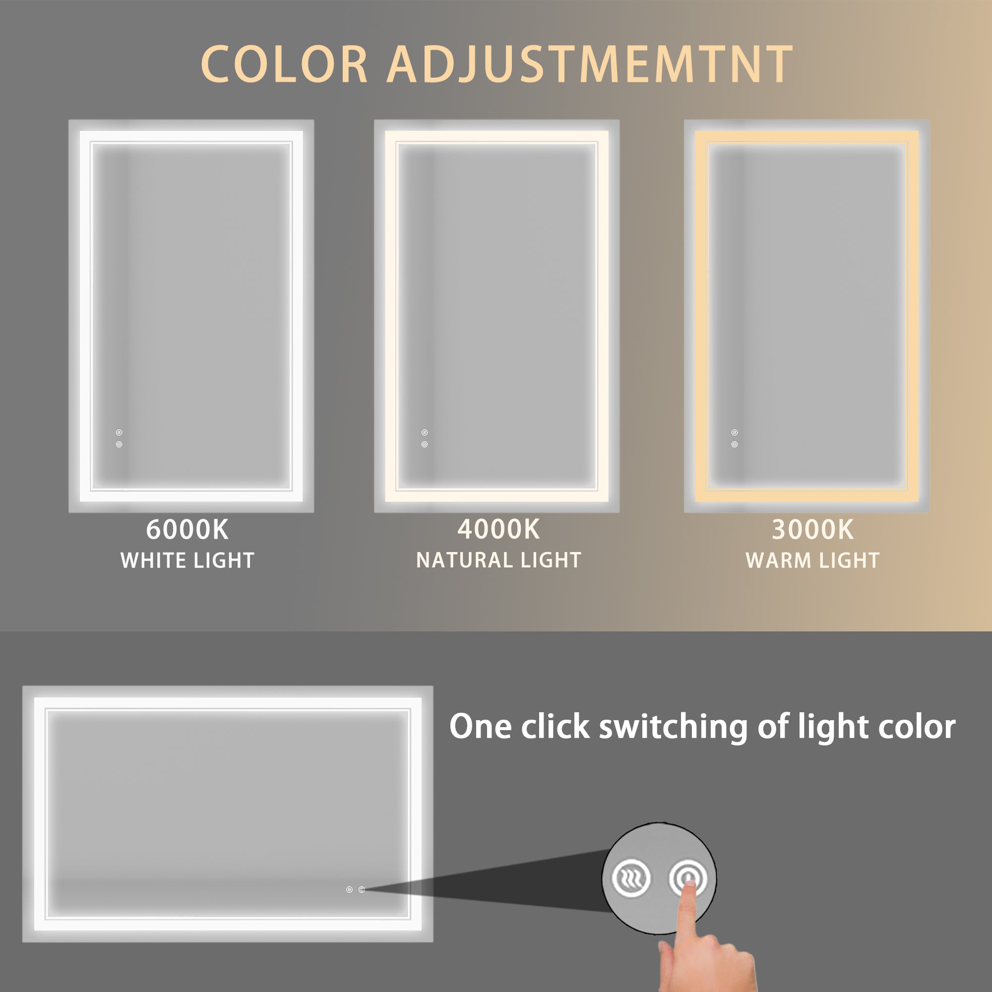 48×30 inch LED-Lit bathroom tempered mirror, wall mounted anti-fog memory Adjustable Brightness front light Rectangular Vanity mirror