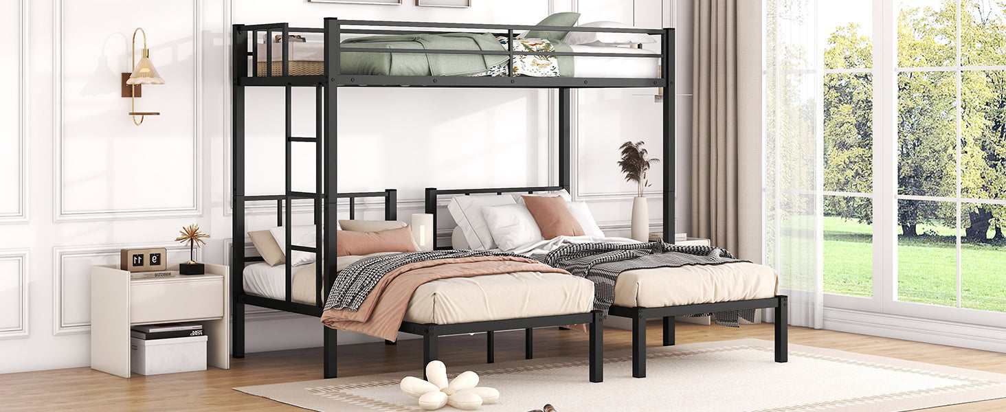 Twin over Twin & Twin Bunk Beds for 3, Twin XL over Twin & Twin Bunk Bed Metal Triple Bunk Bed, Black(Pre-sale date: October 31st)