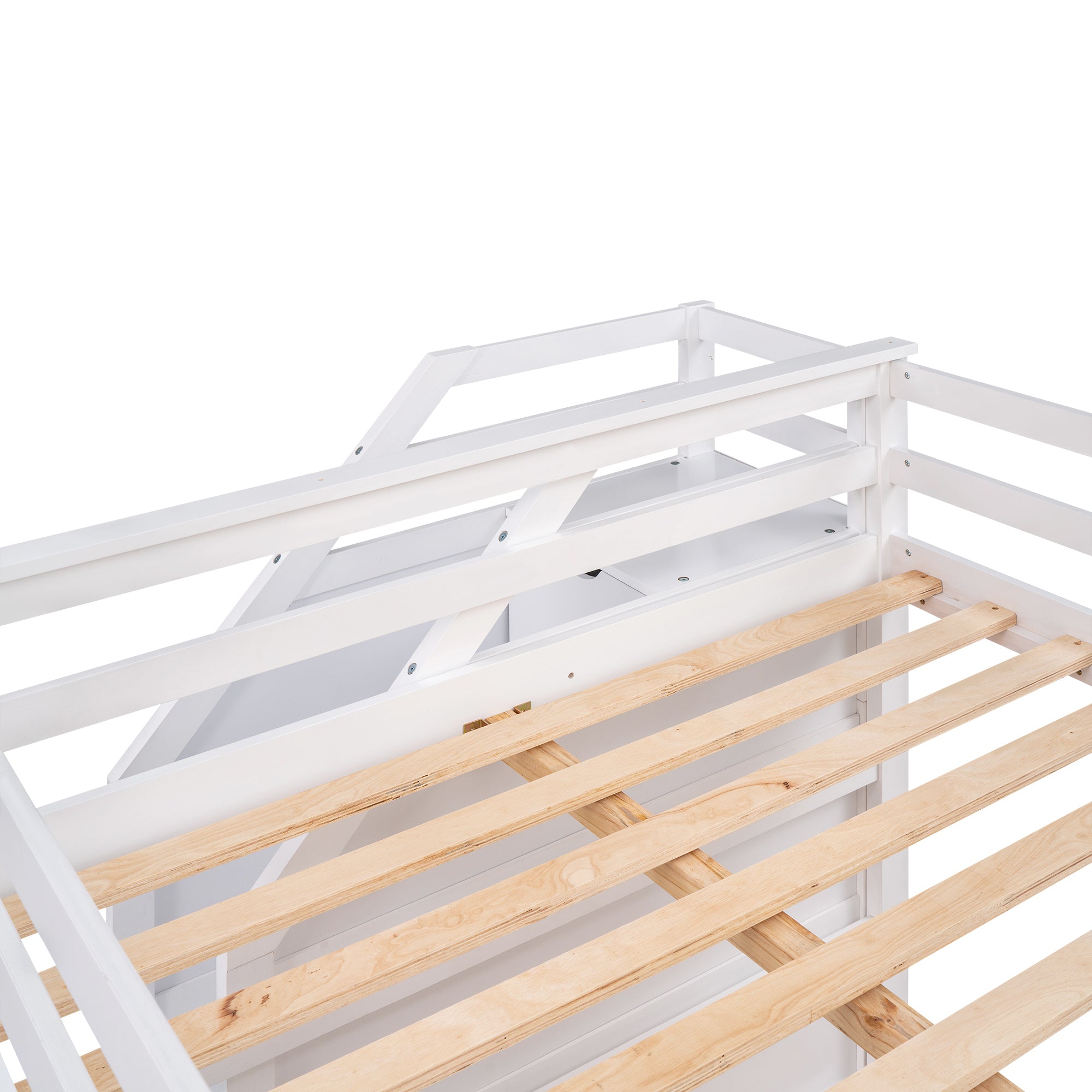 Full-over-Full Bunk Bed with Twin Size Trundle and 3 Storage Stairs,White