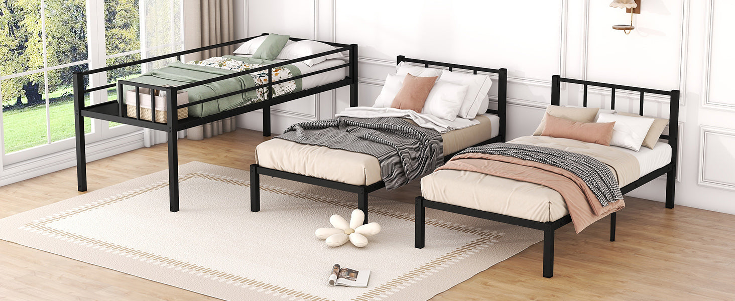 Twin over Twin & Twin Bunk Beds for 3, Twin XL over Twin & Twin Bunk Bed Metal Triple Bunk Bed, Black(Pre-sale date: October 31st)