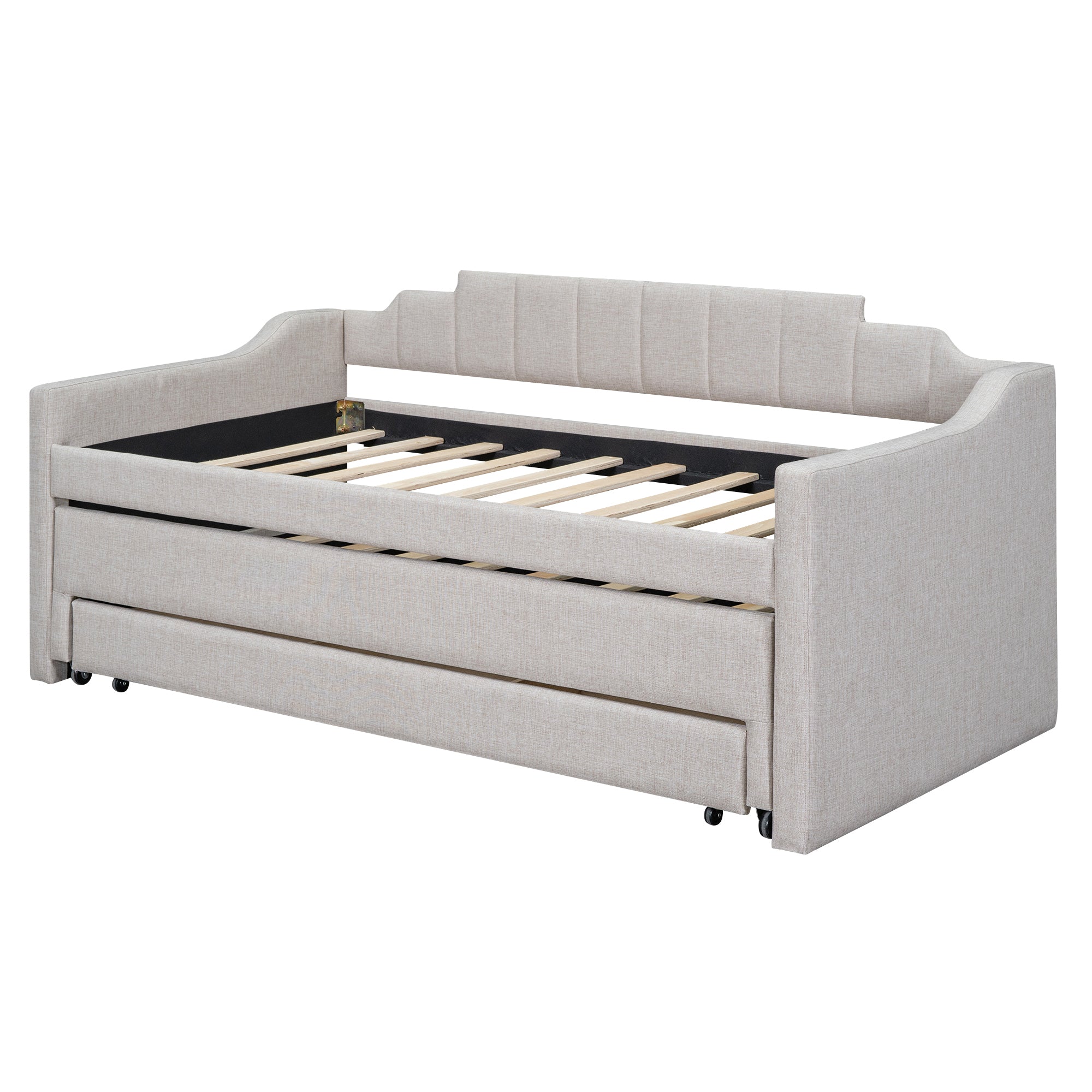 Twin Size Upholstered Daybed with Trundle and Three Drawers,Beige
