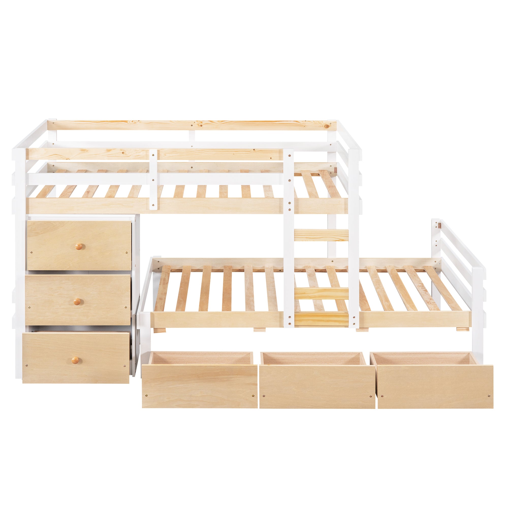 Twin over Twin Loft Bunk Bed with Drawers and Ladder, Natural