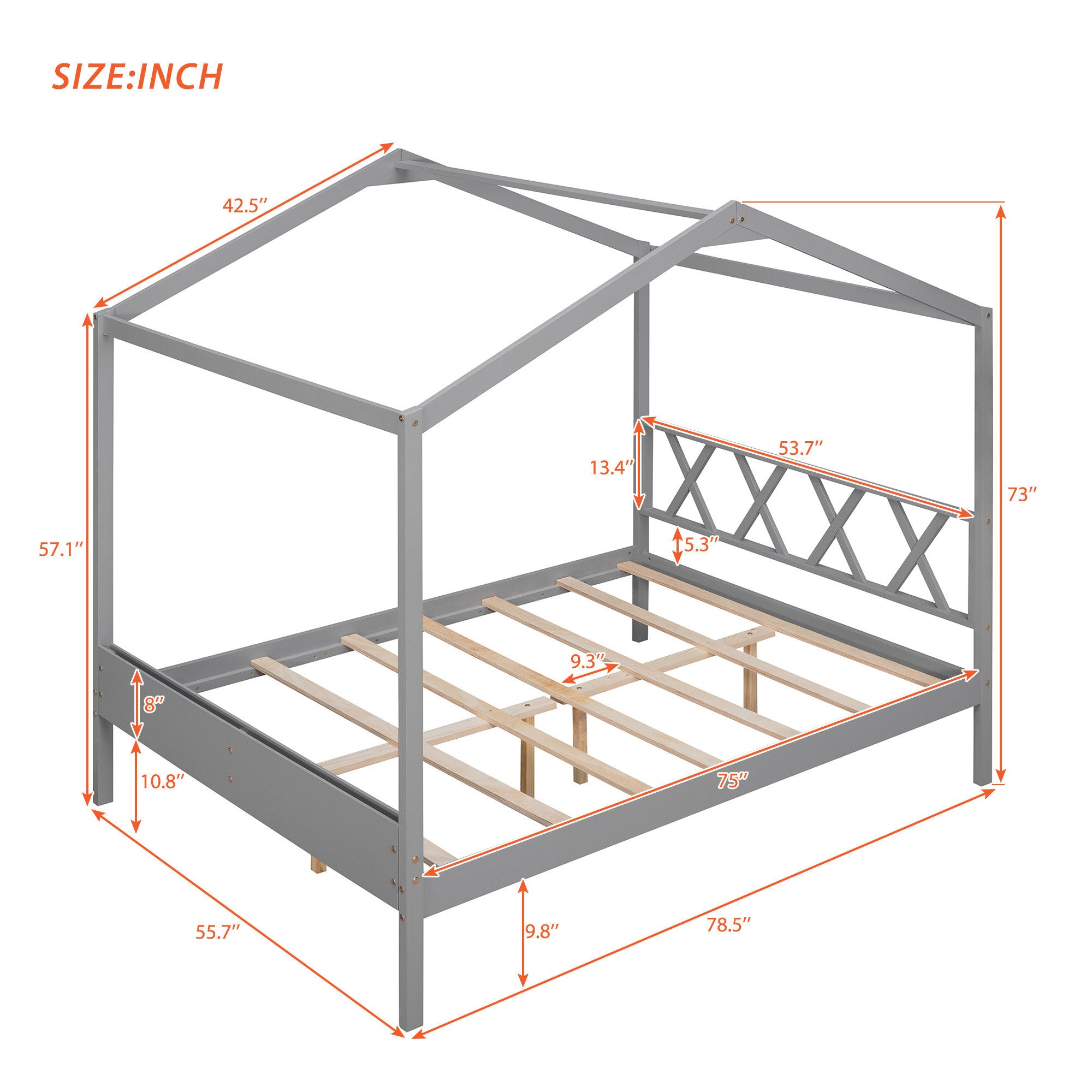 Full Size Wood House Bed with Storage Space, Gray (OLD SKU :LP000002AAE)