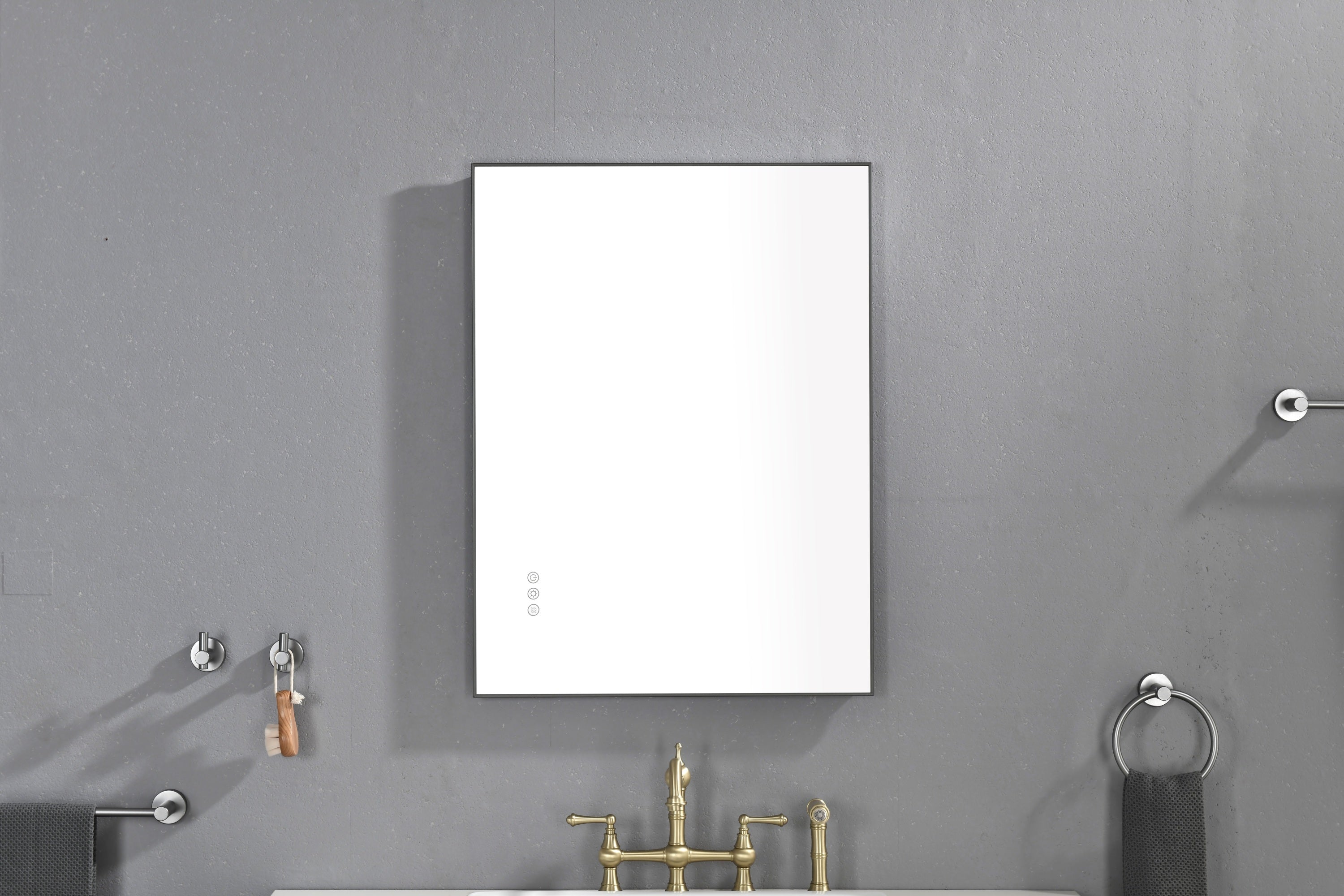 Super Bright Led Bathroom Mirror with Lights,Metal Frame Mirror Wall Mounted Lighted Vanity Mirrors Dimmable Led Mirror for Makeup,Horizontal or vertical/GunGray Metal