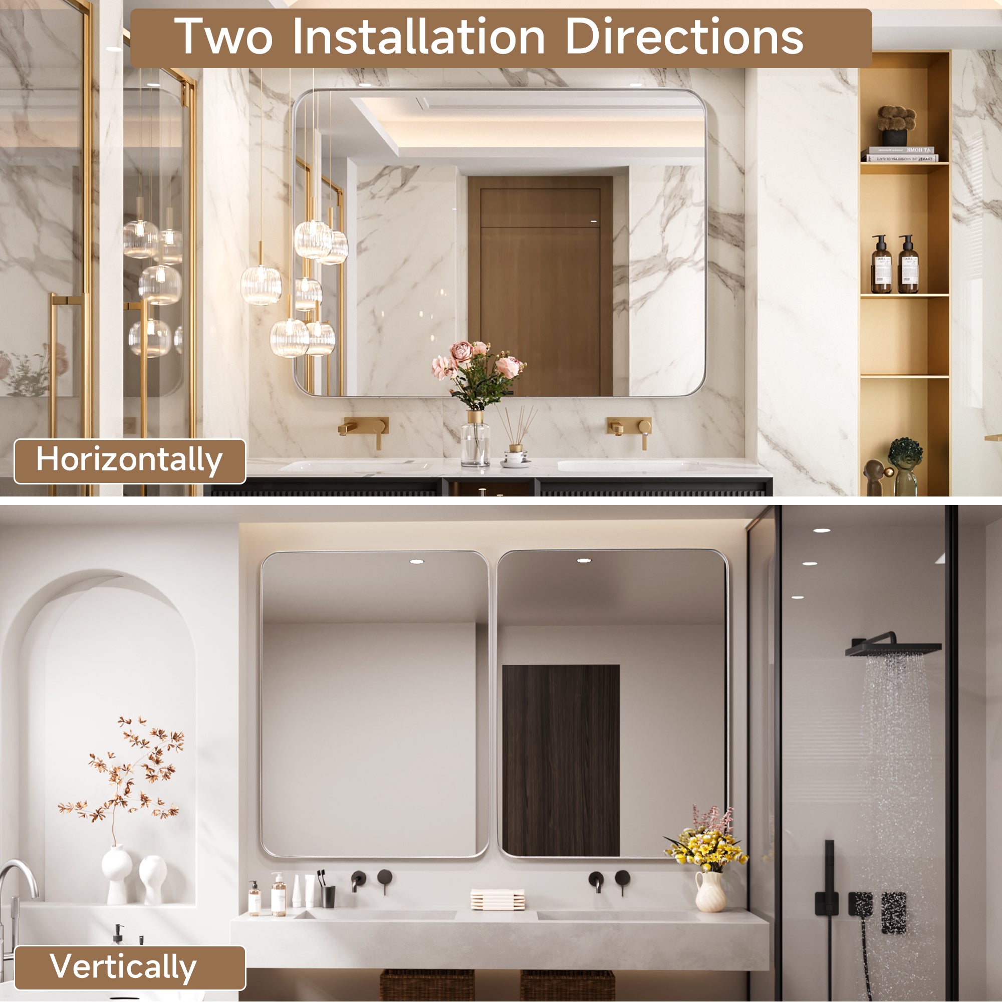 24 in. W x 36 in. H Tempered Glass Rectangular Framed Wall-Mounted Bathroom Vanity Mirror in Silver