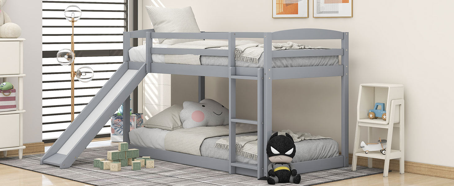 Twin over Twin Bunk Bed with Convertible Slide and Ladder, Gray(Old SKU:WF286601AAE)