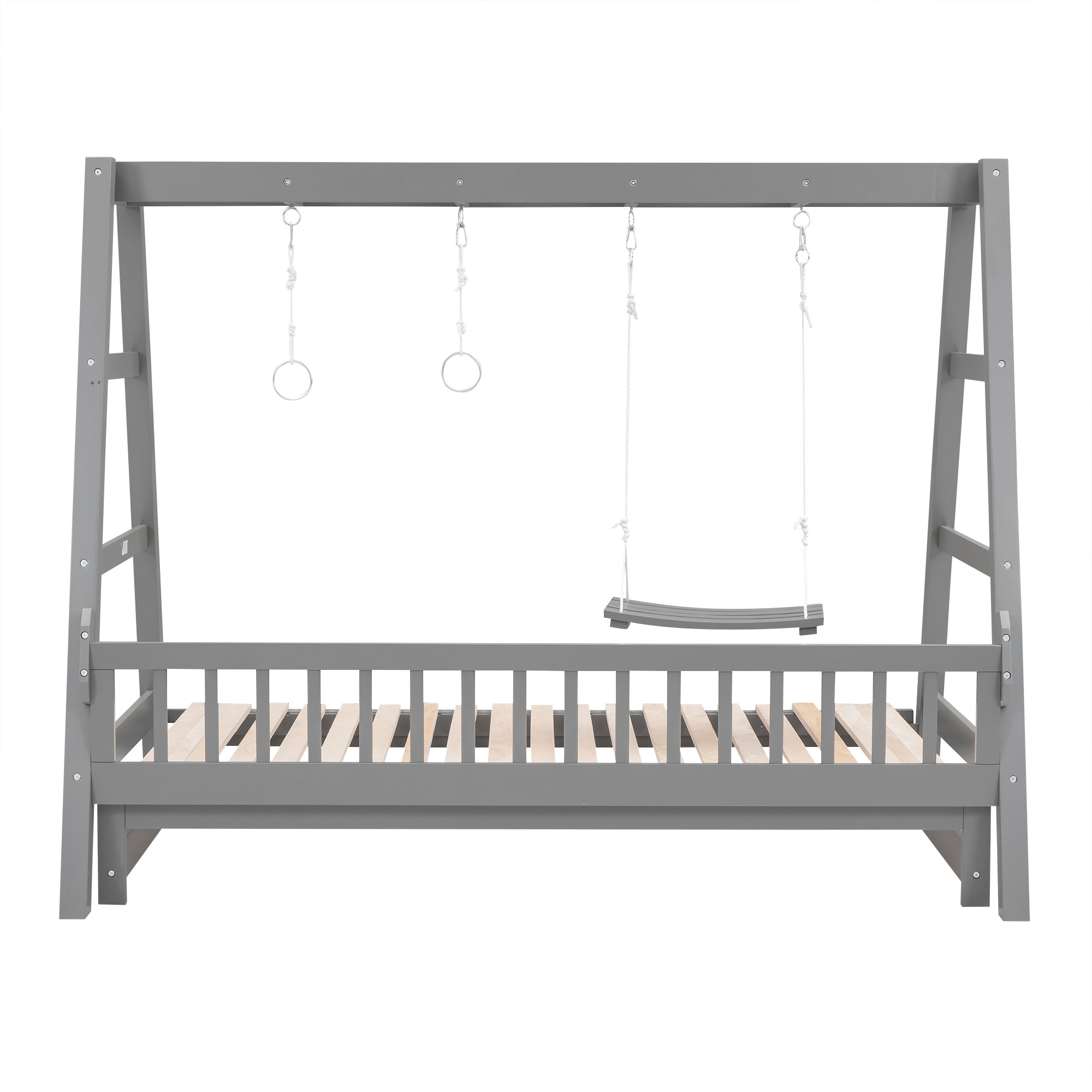 Extendable Twin Daybed with Swing and Ring Handles, Gray(Twin bed can be pulled out to be King)