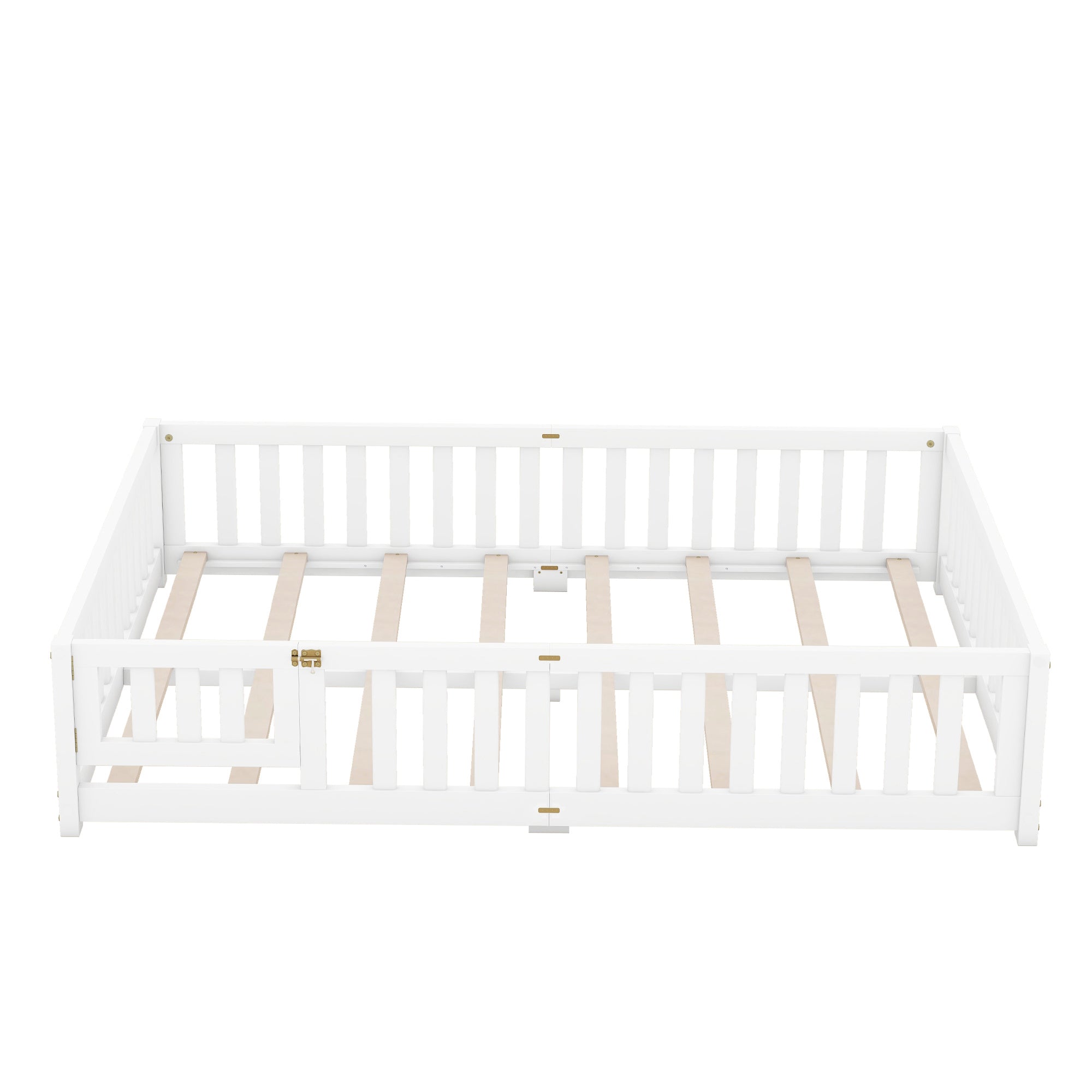 Queen Size Bed Floor Bed with Safety Guardrails and Door for Kids, White (Expect Arrival Date Nov.2nd)