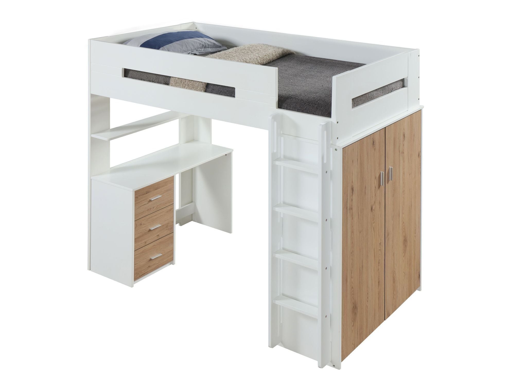 Nerice Loft Bed in White & Oak 38055