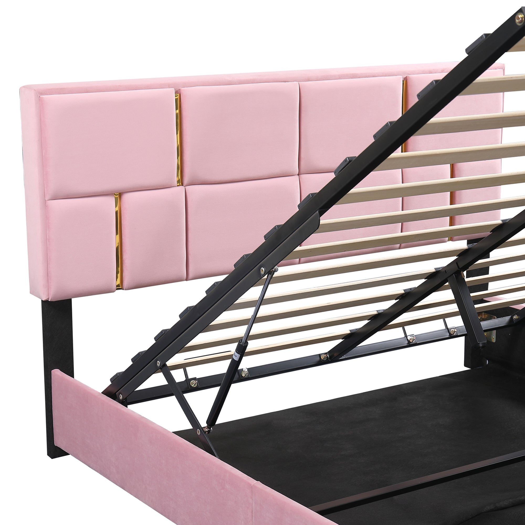 Queen Size Upholstered Platform Bed with Hydraulic Storage System,No Box Spring Needed,Pink