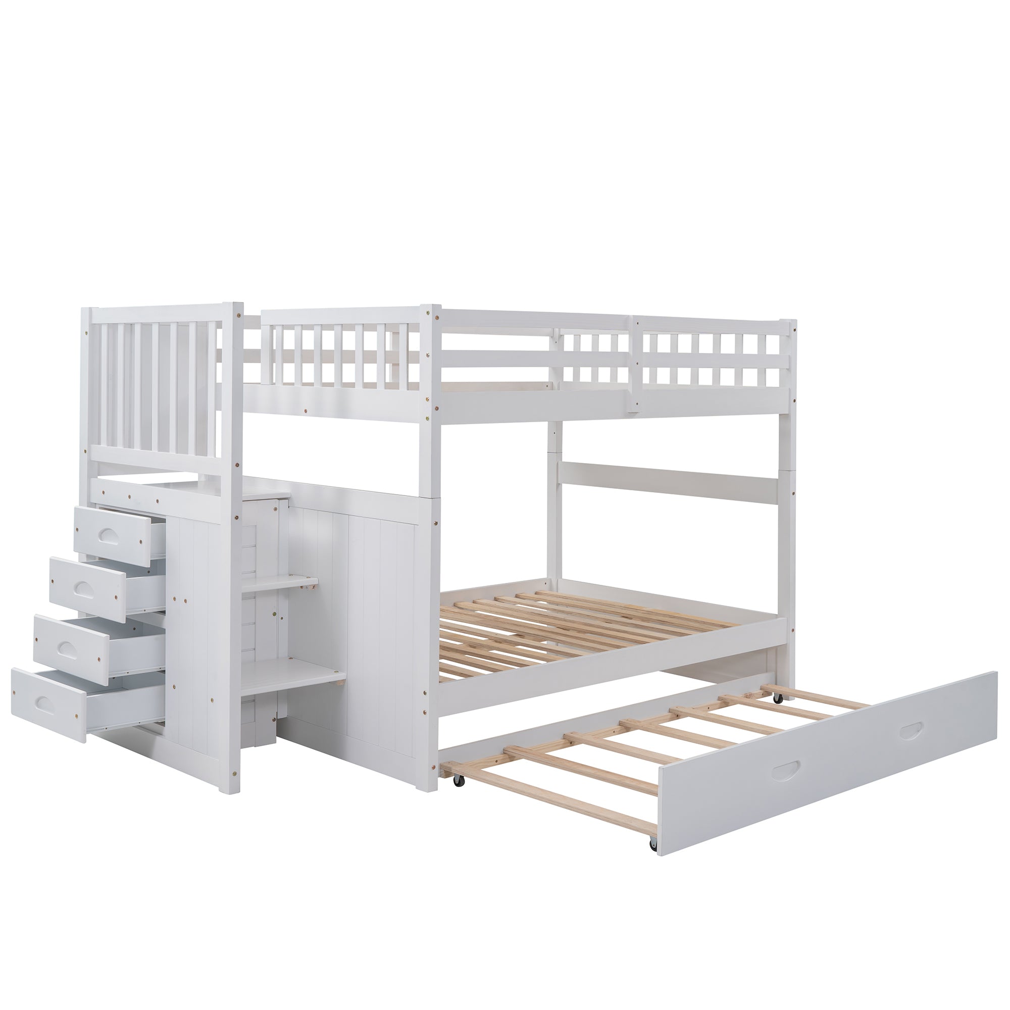 Full over Full Bunk Bed with Twin Size Trundle, White (old sku: LT000026AAK )