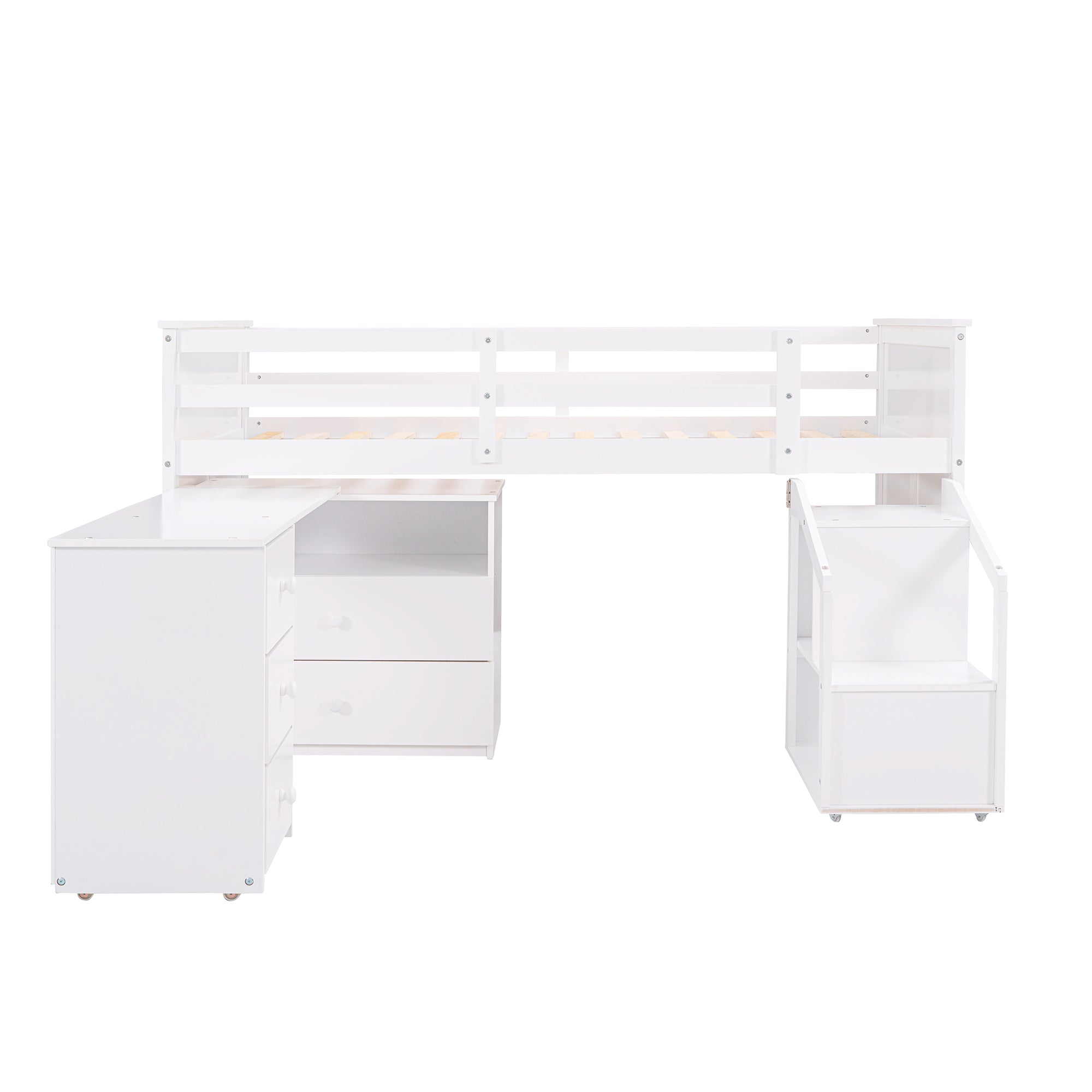 Loft Bed Low Study Twin Size Loft Bed With Storage Steps and Portable,Desk,White(OLD SKU: LT000101AAK)