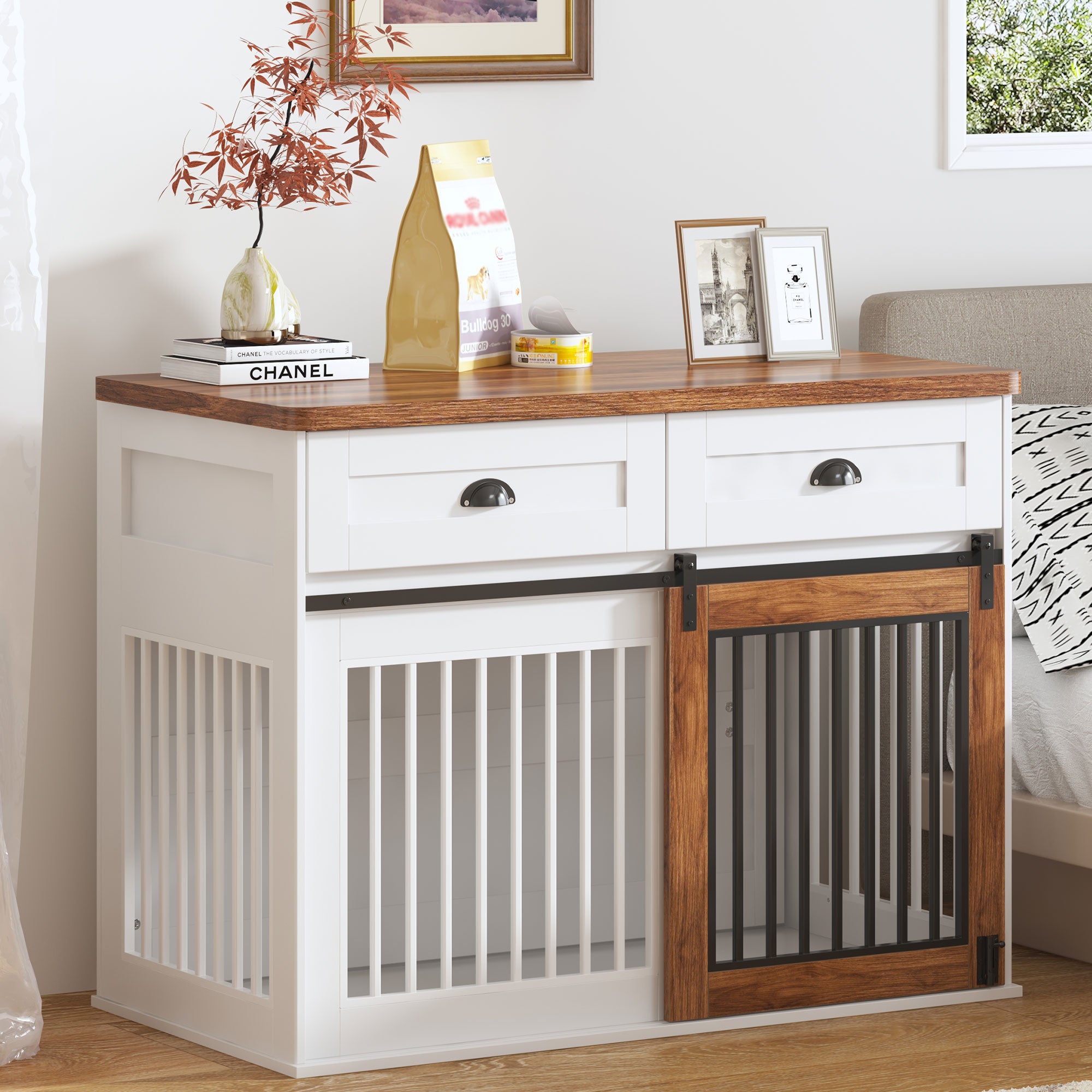 AHCEDARS Heavy Duty Dog Cage for Pets, Suitable for Medium Large Dogs, Cedar Furniture Style Cage, with Double Door Pet House Wooden Cage, Modern Dog House Furniture Room