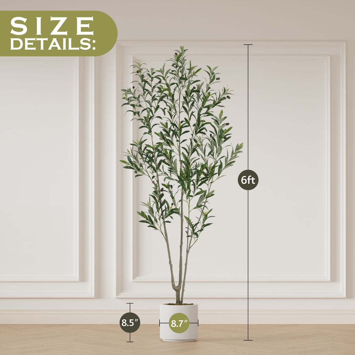 Artificial Olive Tree 6ft, Faux Olive Tree with White Planter and Fake Moss