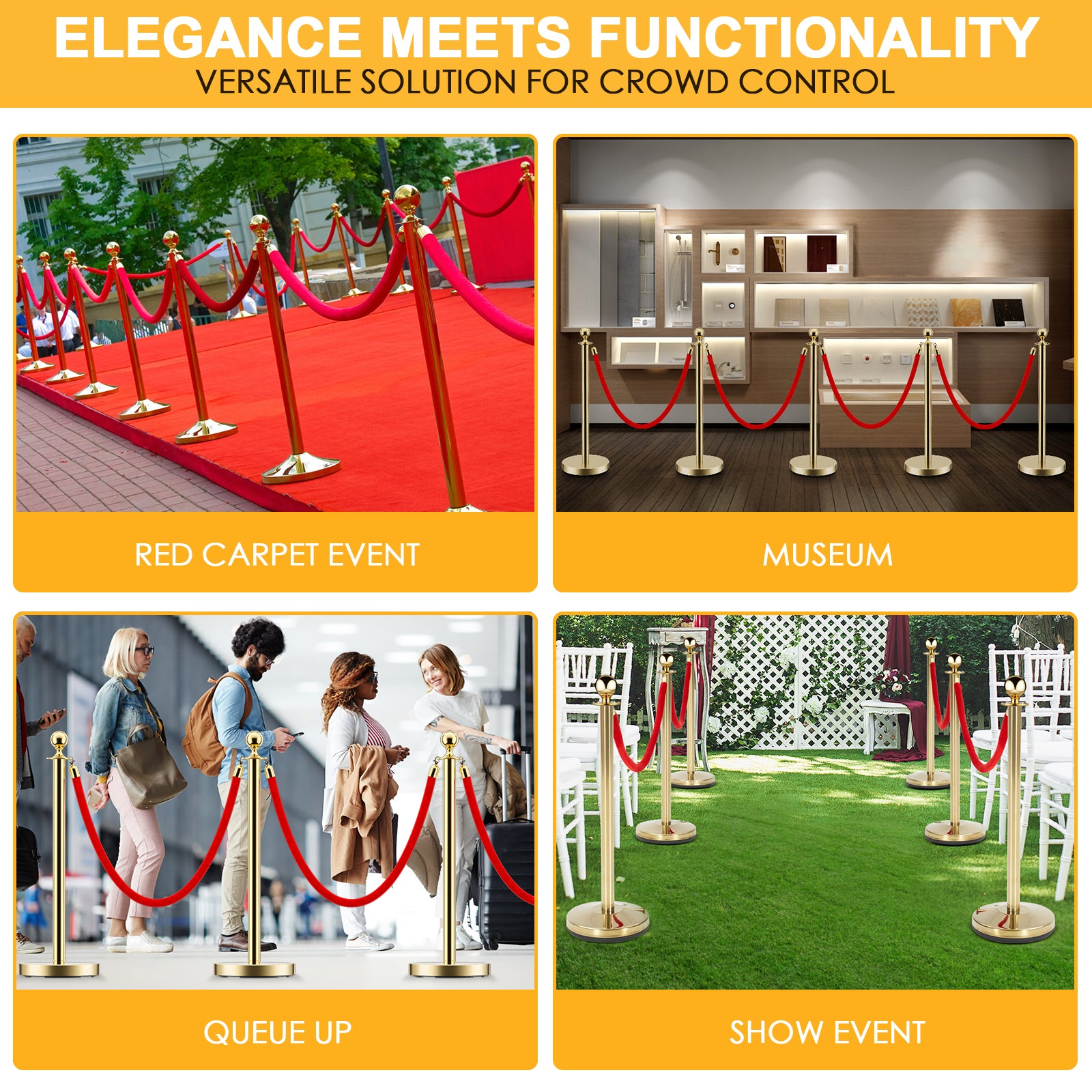 Hollow Base and Velvet Ropes Safety Barriers Set