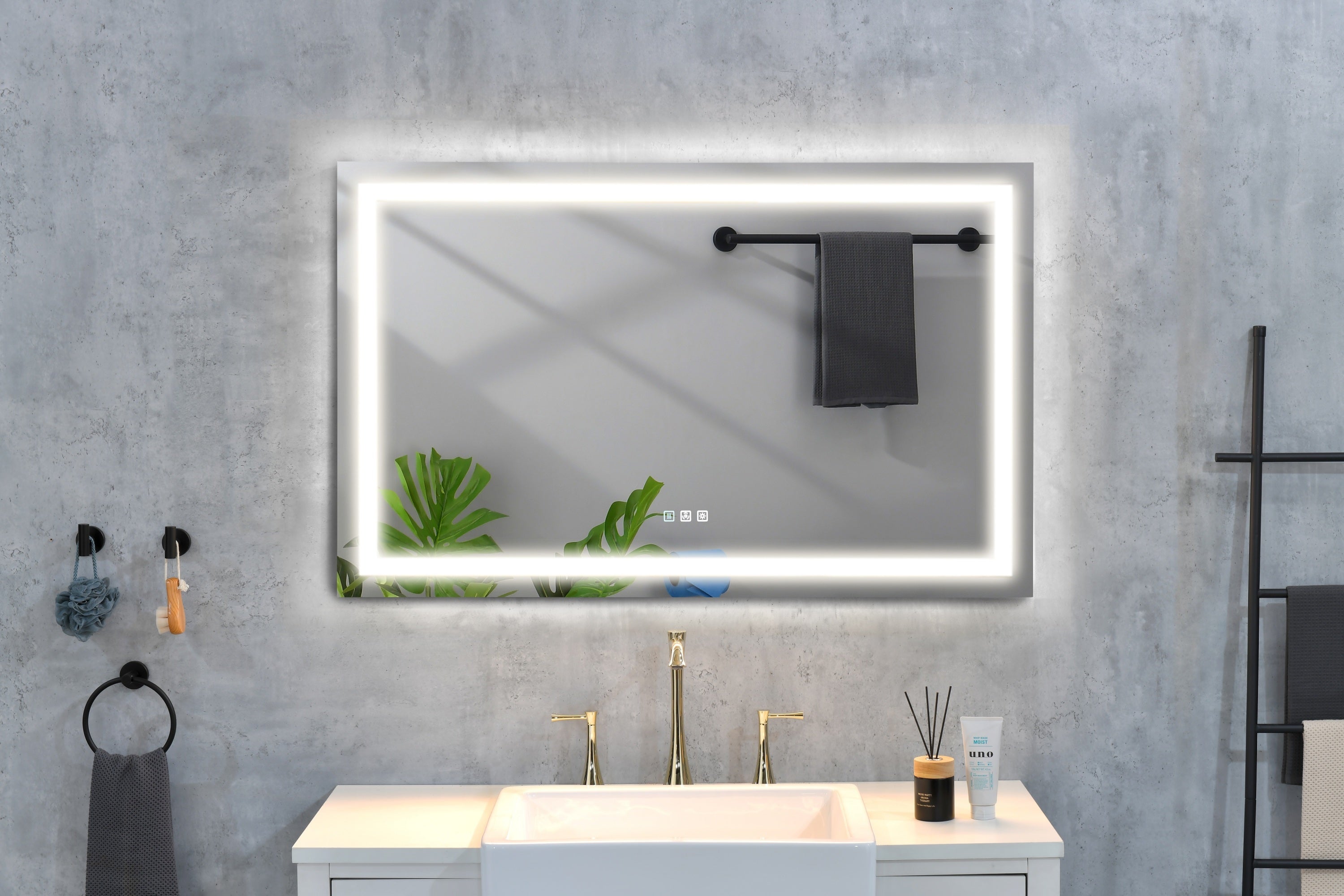 48*36 LED Lighted Bathroom Wall Mounted Mirror with High Lumen+Anti-Fog Separately Control+Dimmer Function