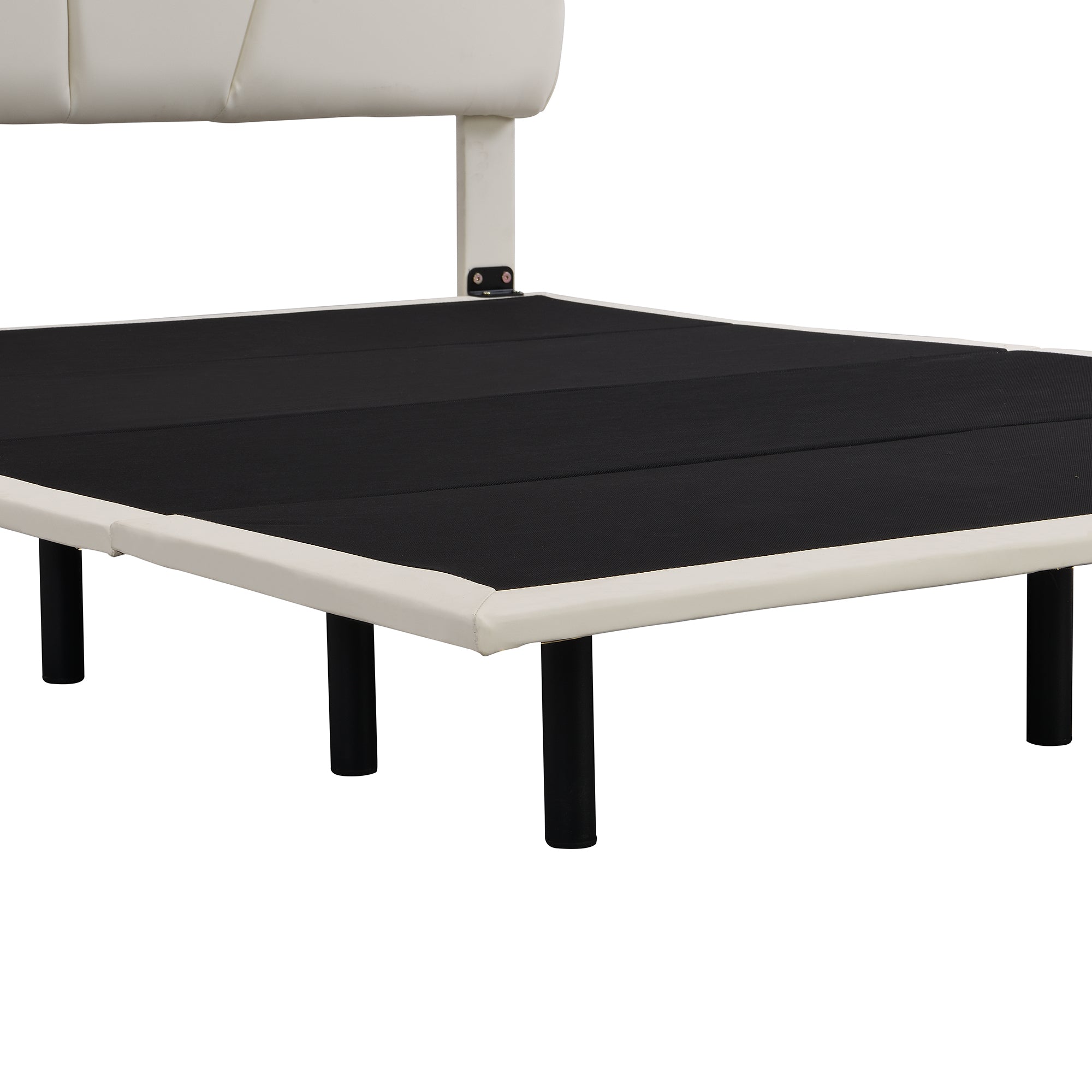 Queen Size Upholstery Platform Bed with PU Leather Headboard and Support Legs,Underbed LED Light,Beige