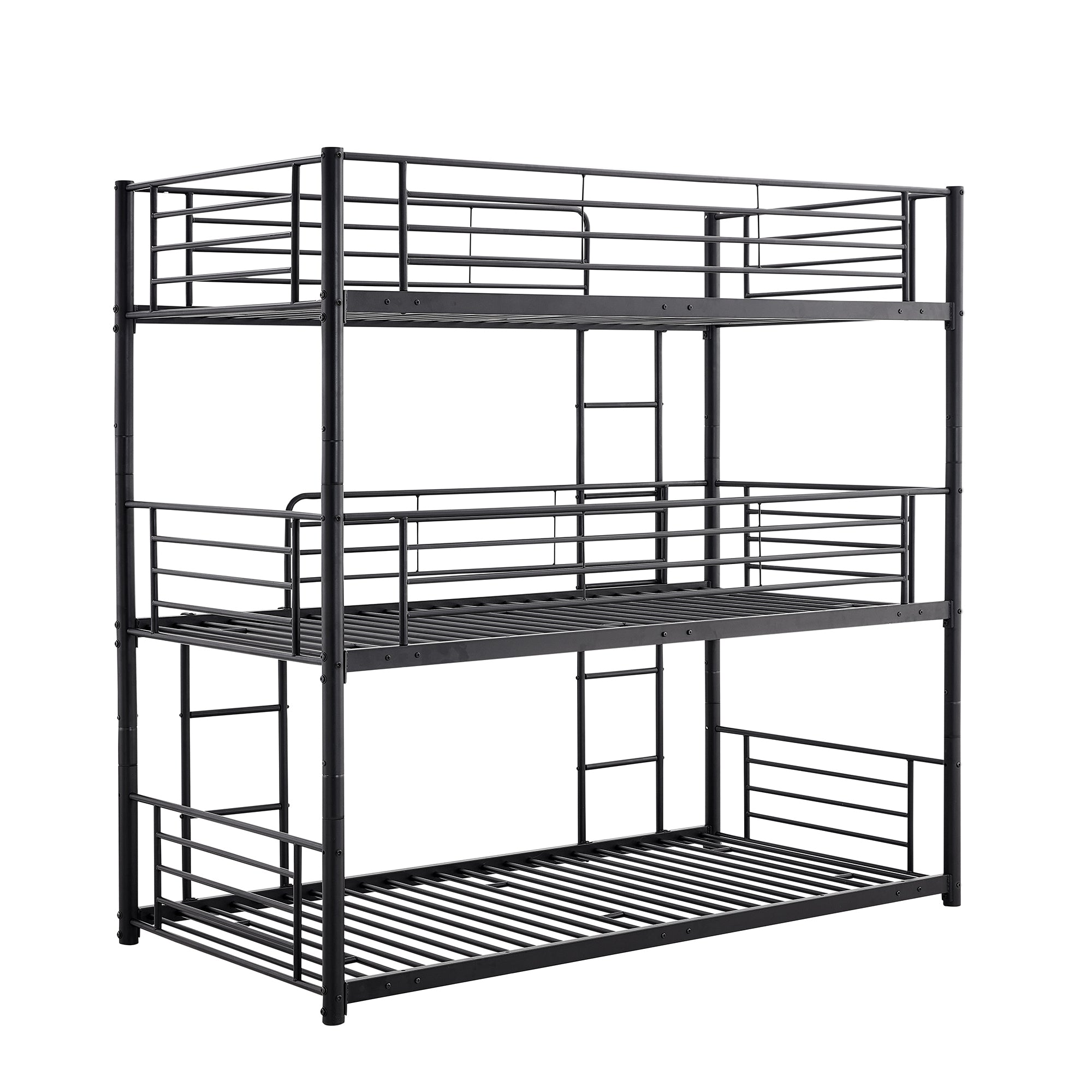 Twin-Twin-Twin Triple Bed with Built-in Ladder, Divided into Three Separate Beds,Black(OLD SKU:LP000197AAB)