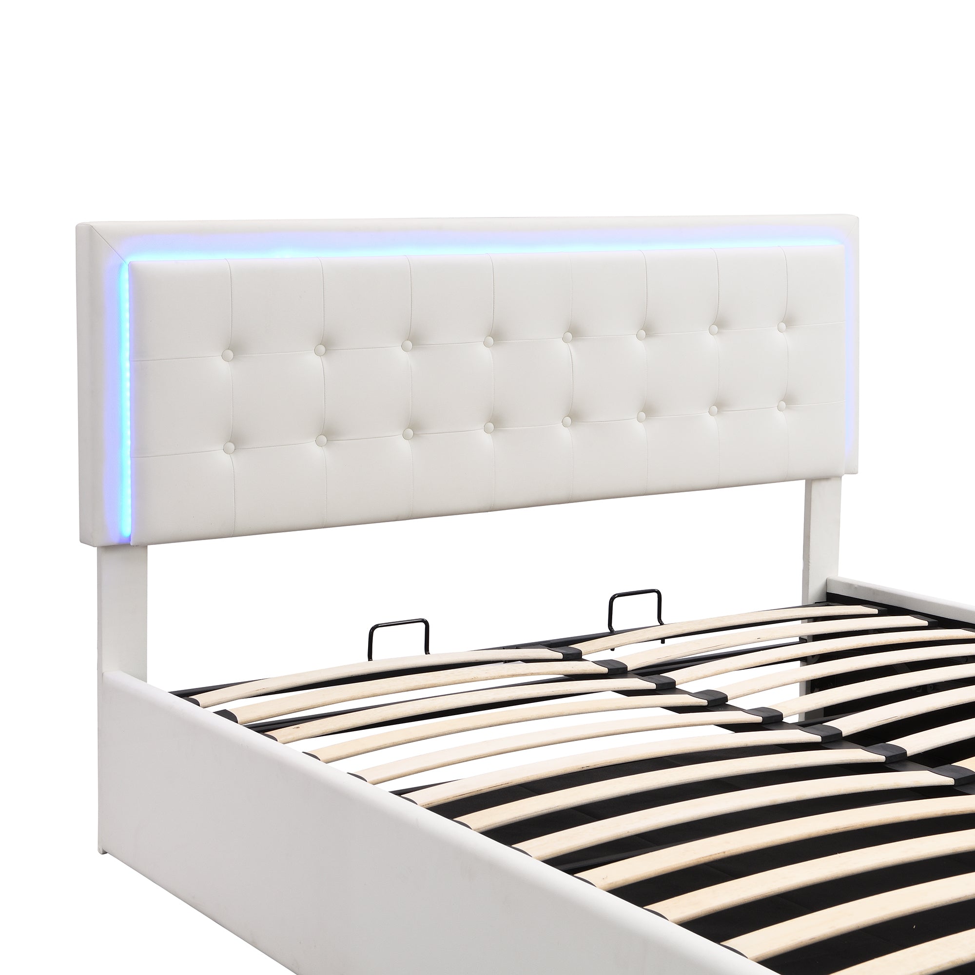 Queen Size Tufted Upholstered Platform Bed with Hydraulic Storage System,PU Storage Bed with LED Lights,White