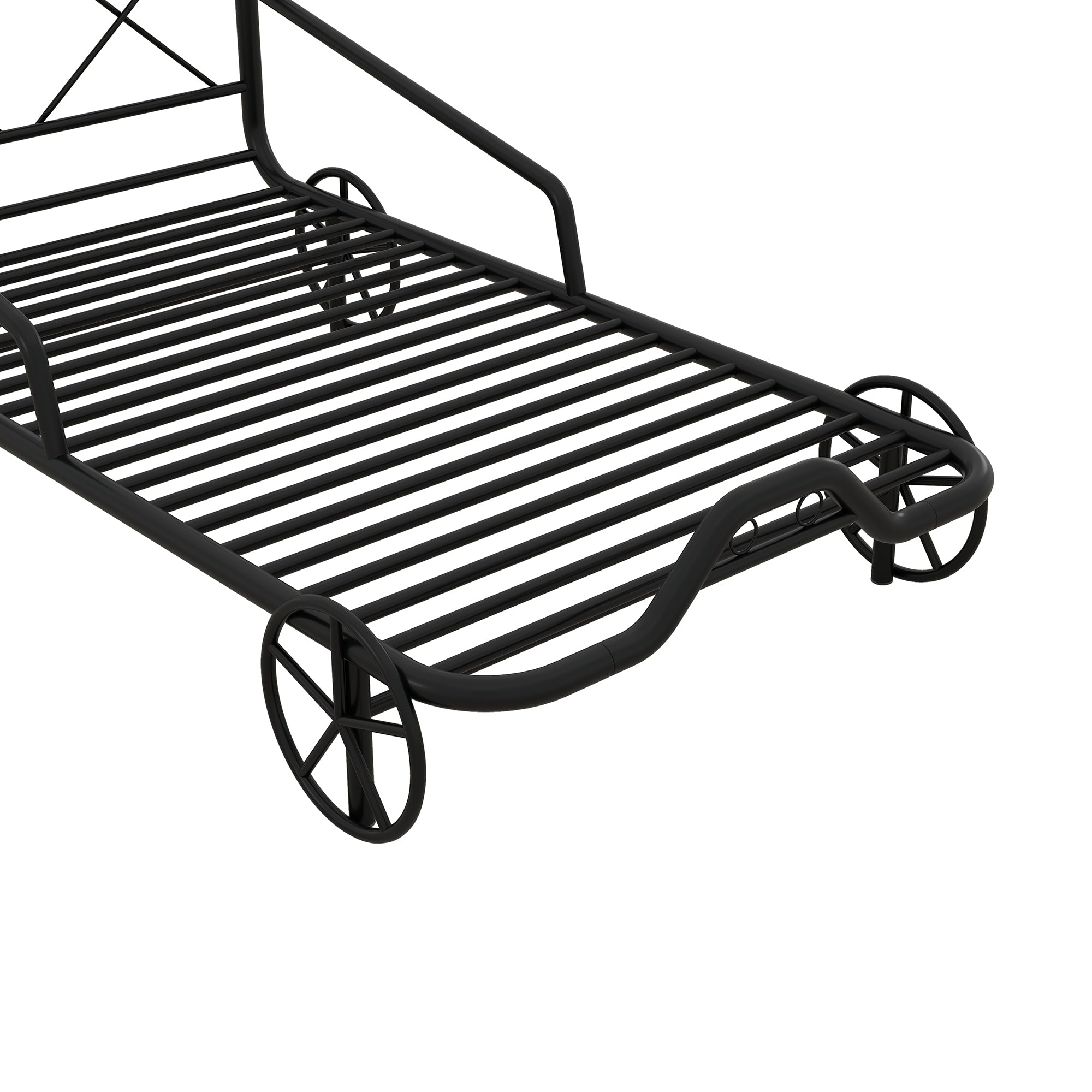 Twin Size Metal Car Bed with Four Wheels, Guardrails and  X-Shaped Frame Shelf, Black(Old SKU: MF297599AAB)