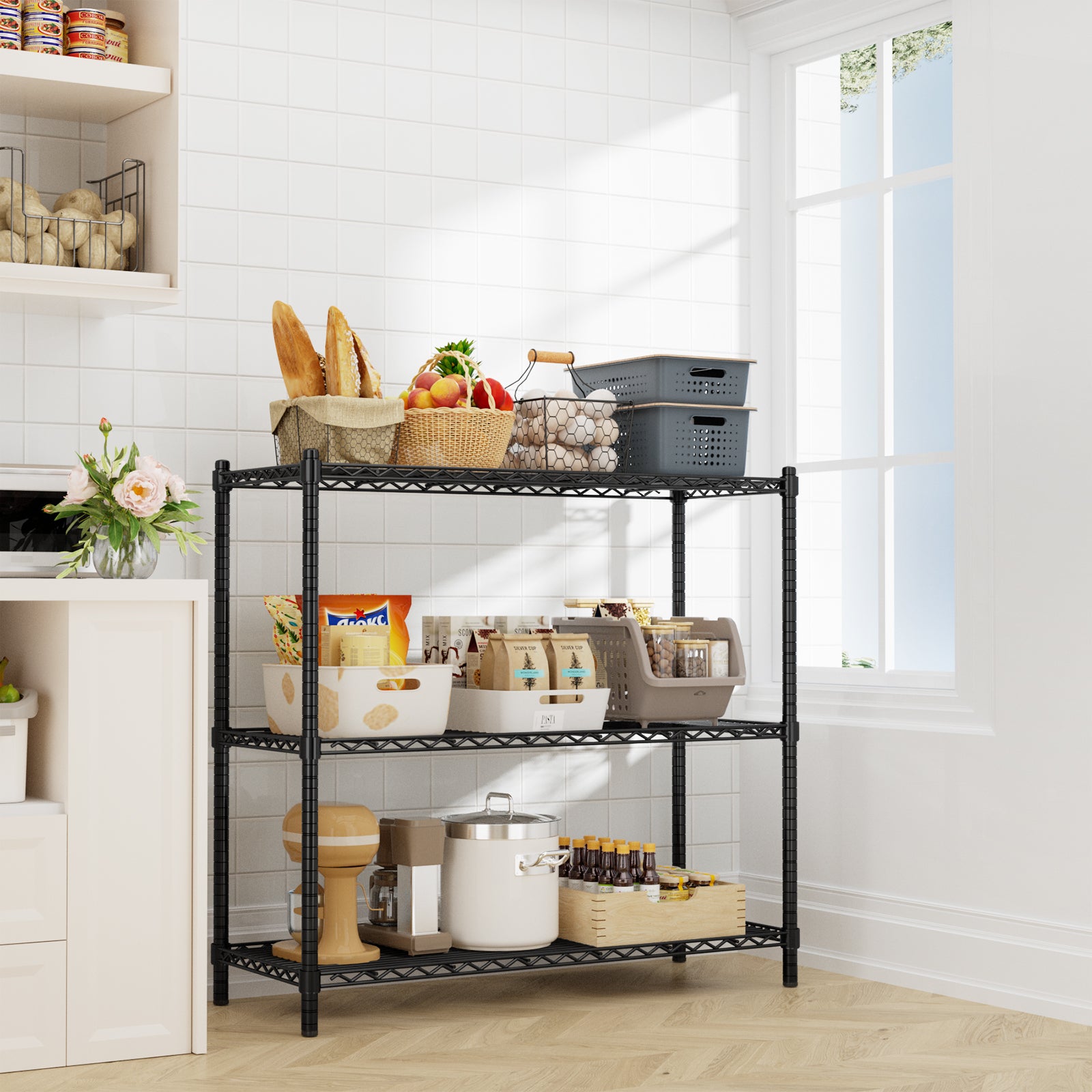 5-Tier Height-Adjustable Garage Wire Shelving Unit for Kitchen, Laundry Room, Pantry, Warehouse, Basement