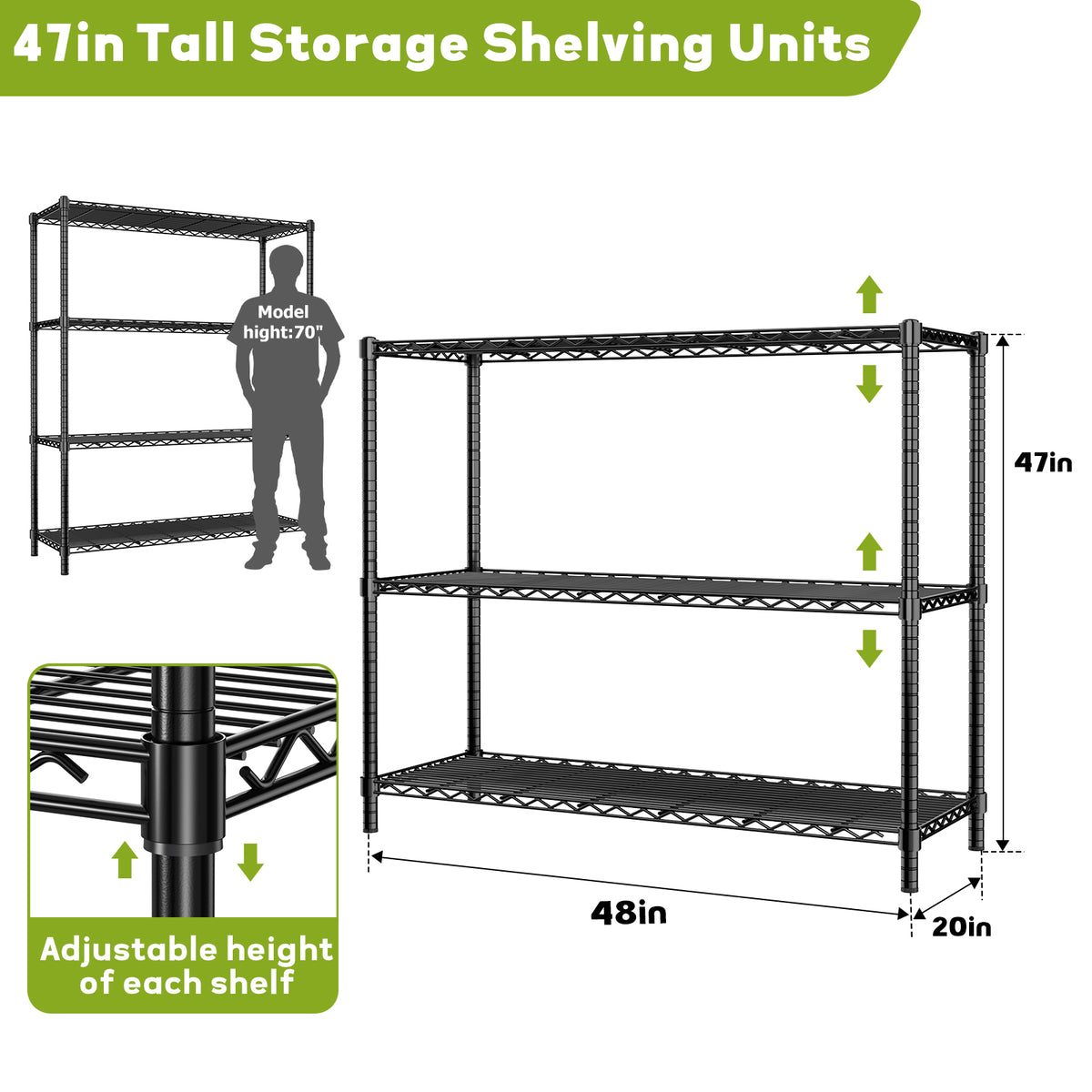 5-Tier Height-Adjustable Garage Wire Shelving Unit for Kitchen, Laundry Room, Pantry, Warehouse, Basement