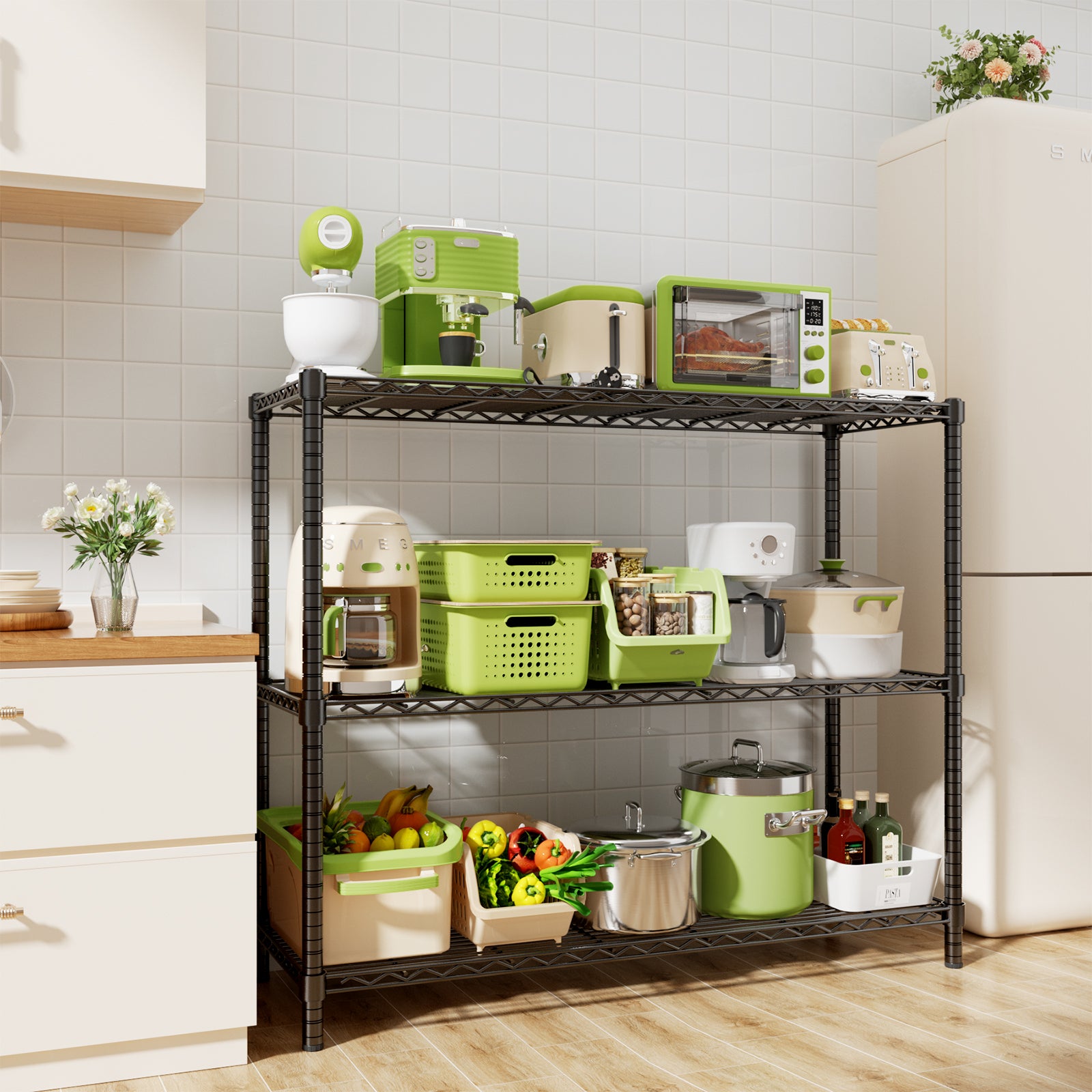5-Tier Height-Adjustable Garage Wire Shelving Unit for Kitchen, Laundry Room, Pantry, Warehouse, Basement
