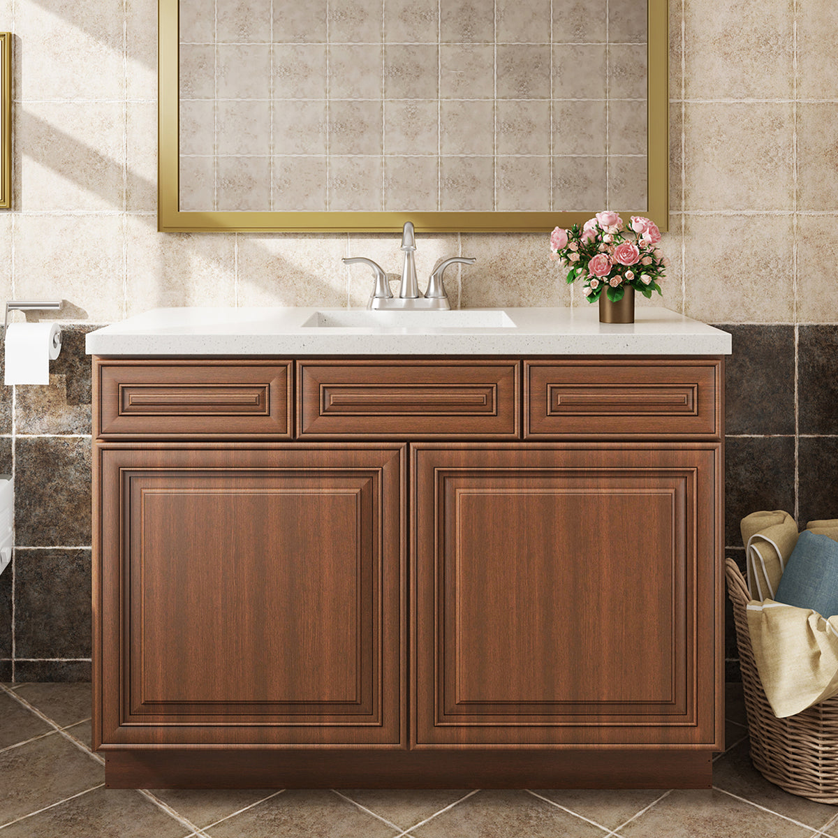 V Series Double Door Two Drawer Bathroom Vanity Base Cabinet, Kitchen Cabinet