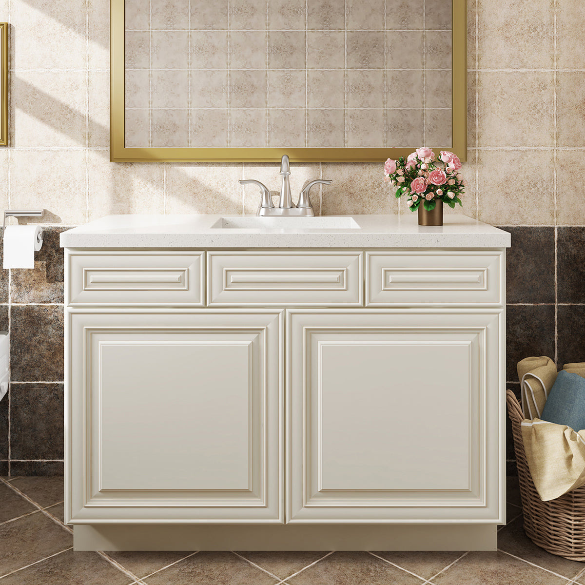 V Series Double Door Two Drawer Bathroom Vanity Base Cabinet, Kitchen Cabinet