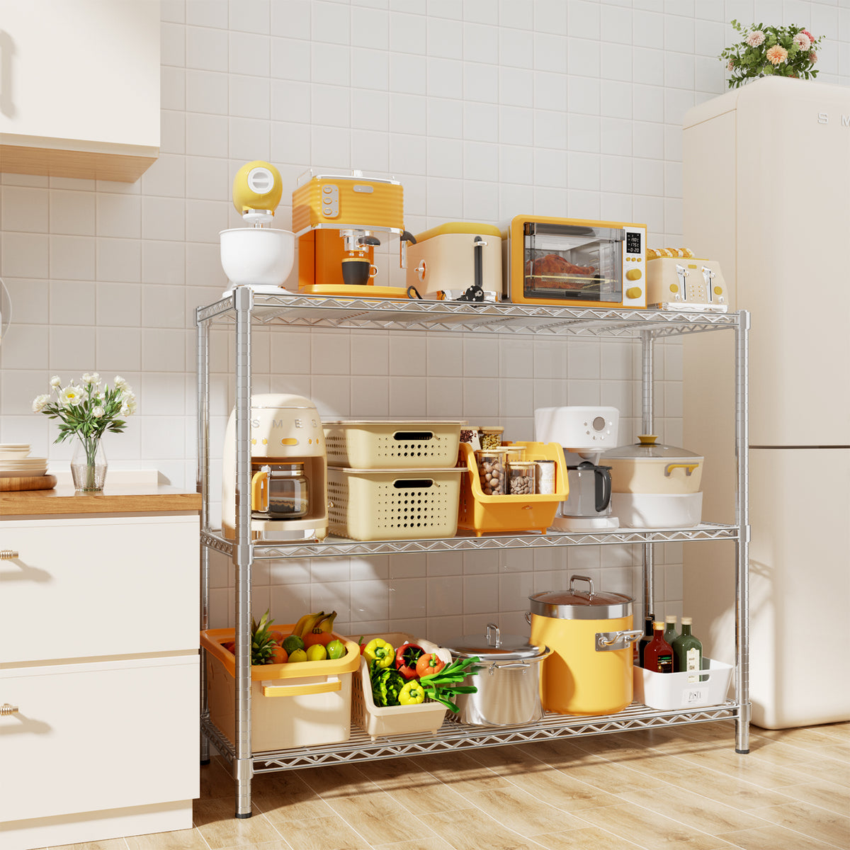 5-Tier Height-Adjustable Garage Wire Shelving Unit for Kitchen, Laundry Room, Pantry, Warehouse, Basement
