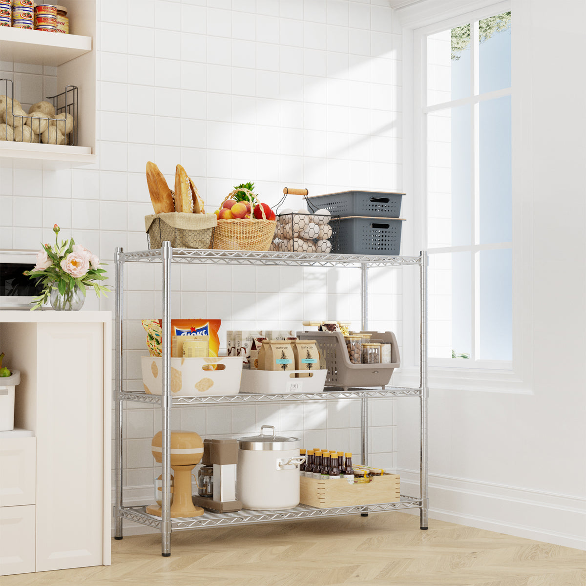 5-Tier Height-Adjustable Garage Wire Shelving Unit for Kitchen, Laundry Room, Pantry, Warehouse, Basement