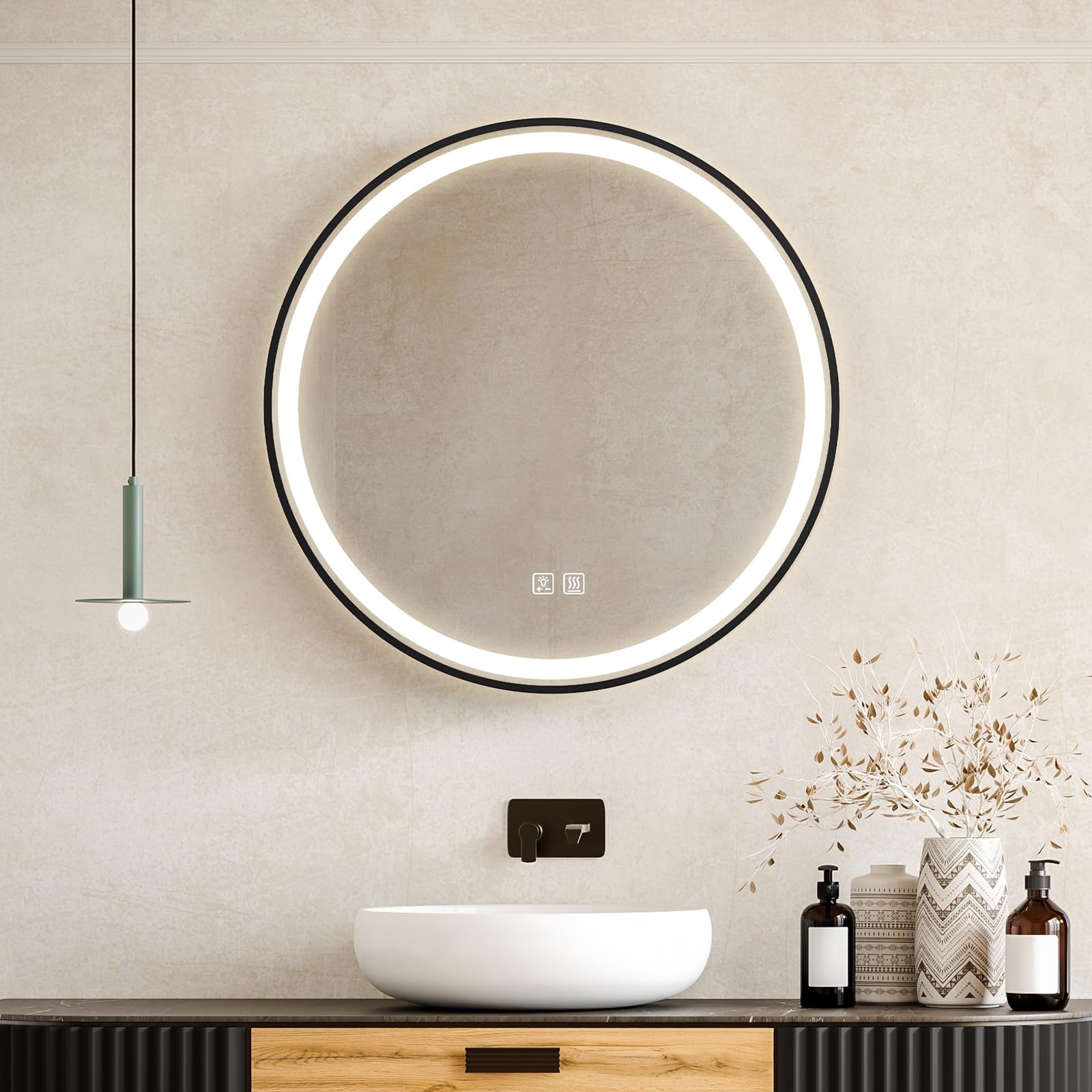4 in 1 Black Framed Round Bathroom Mirror