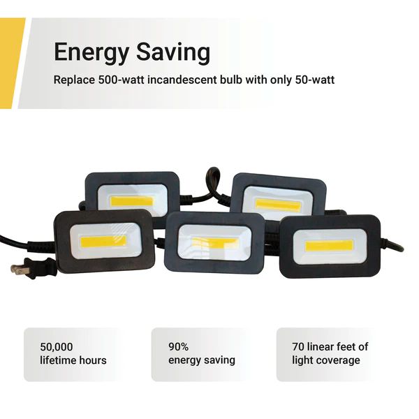 GT-421 ，2-Pack Linkable 50 ft. 50-Watt 5-Light Head White Strip Light Fixture