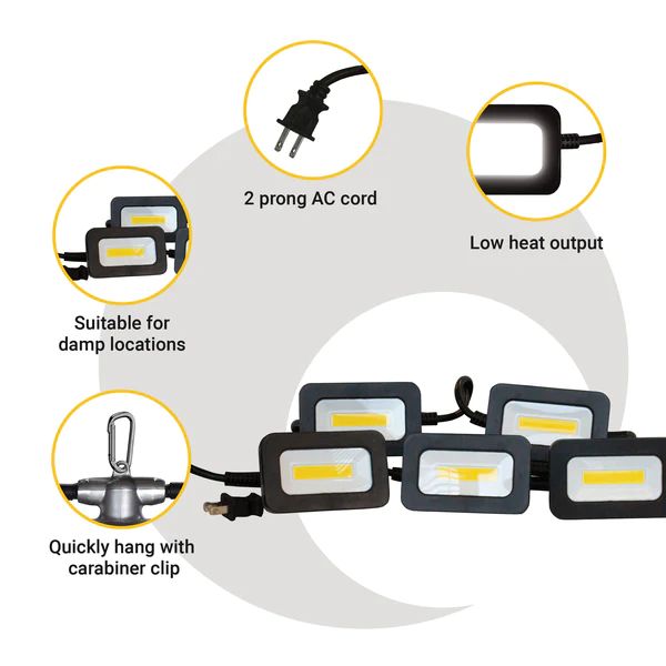 GT-421 ，2-Pack Linkable 50 ft. 50-Watt 5-Light Head White Strip Light Fixture